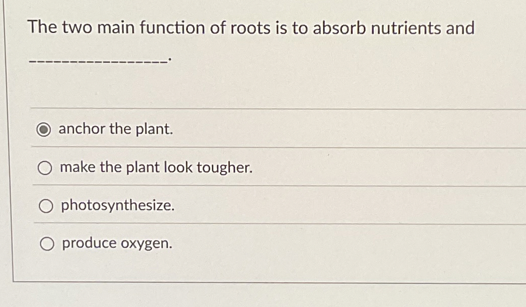 The two main function of roots is to absorb