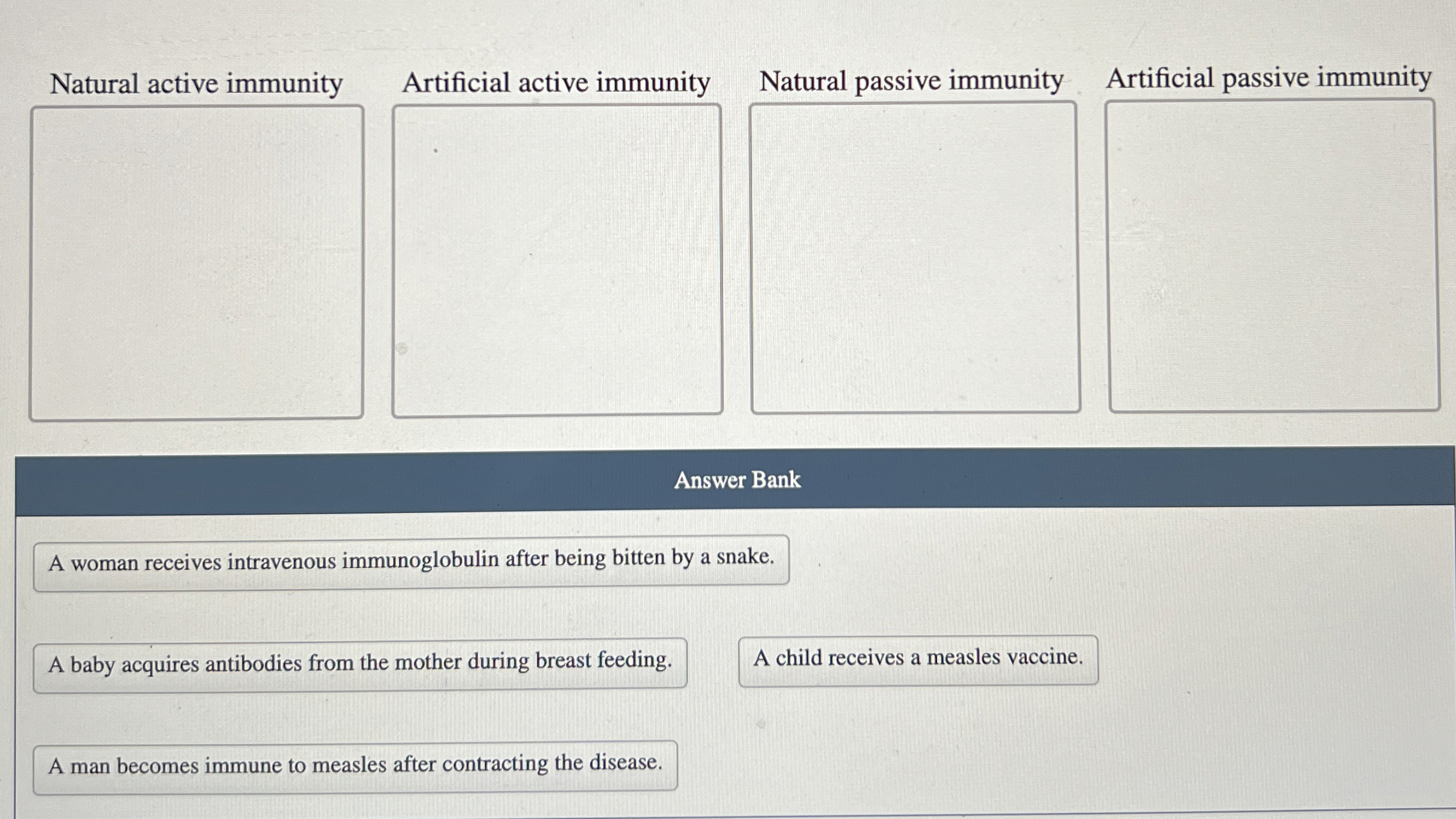 Natural active immunity Artificial active