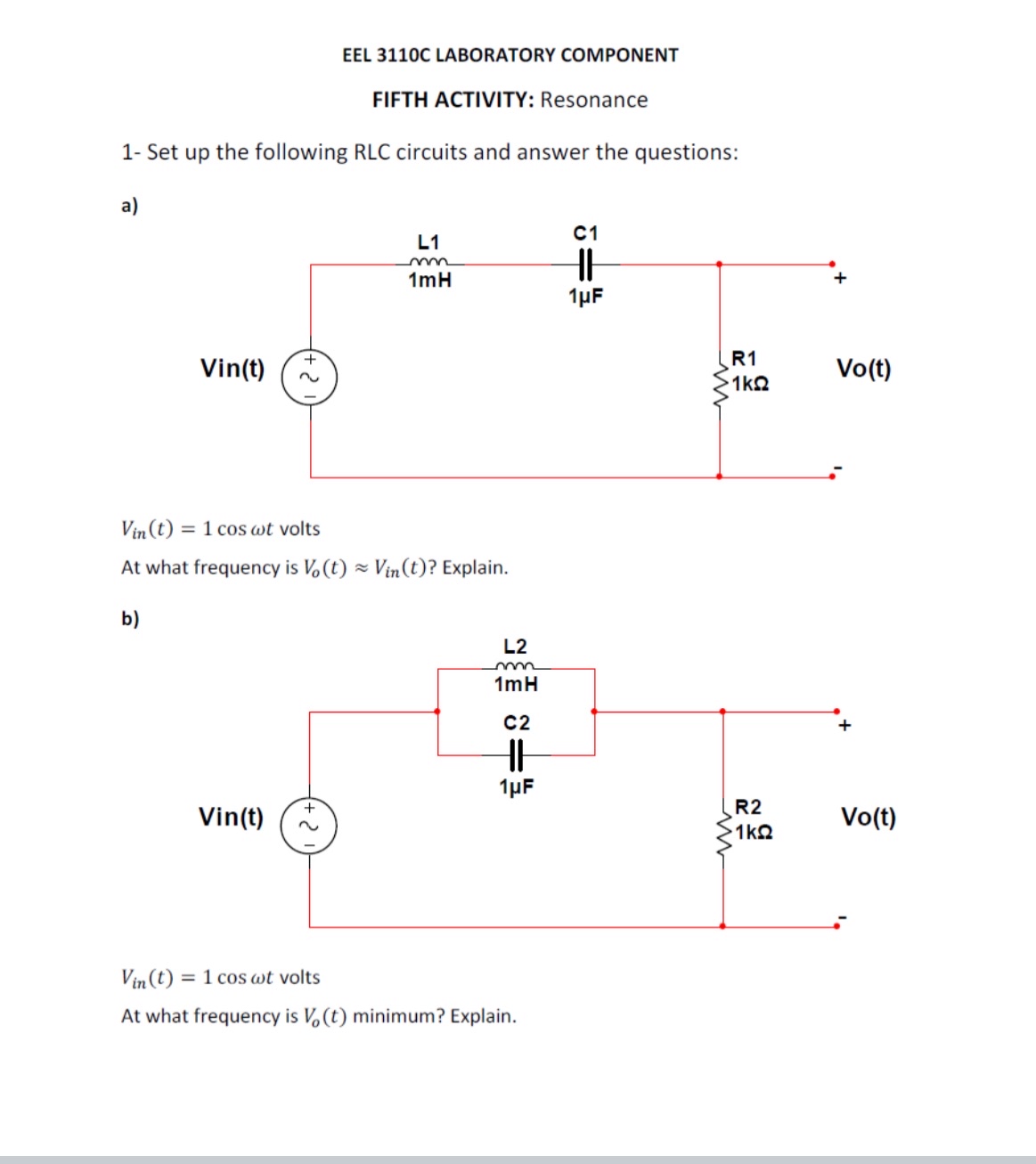 EEL 3 1 1 0 C LABORATORY COMPONENT FIFTH