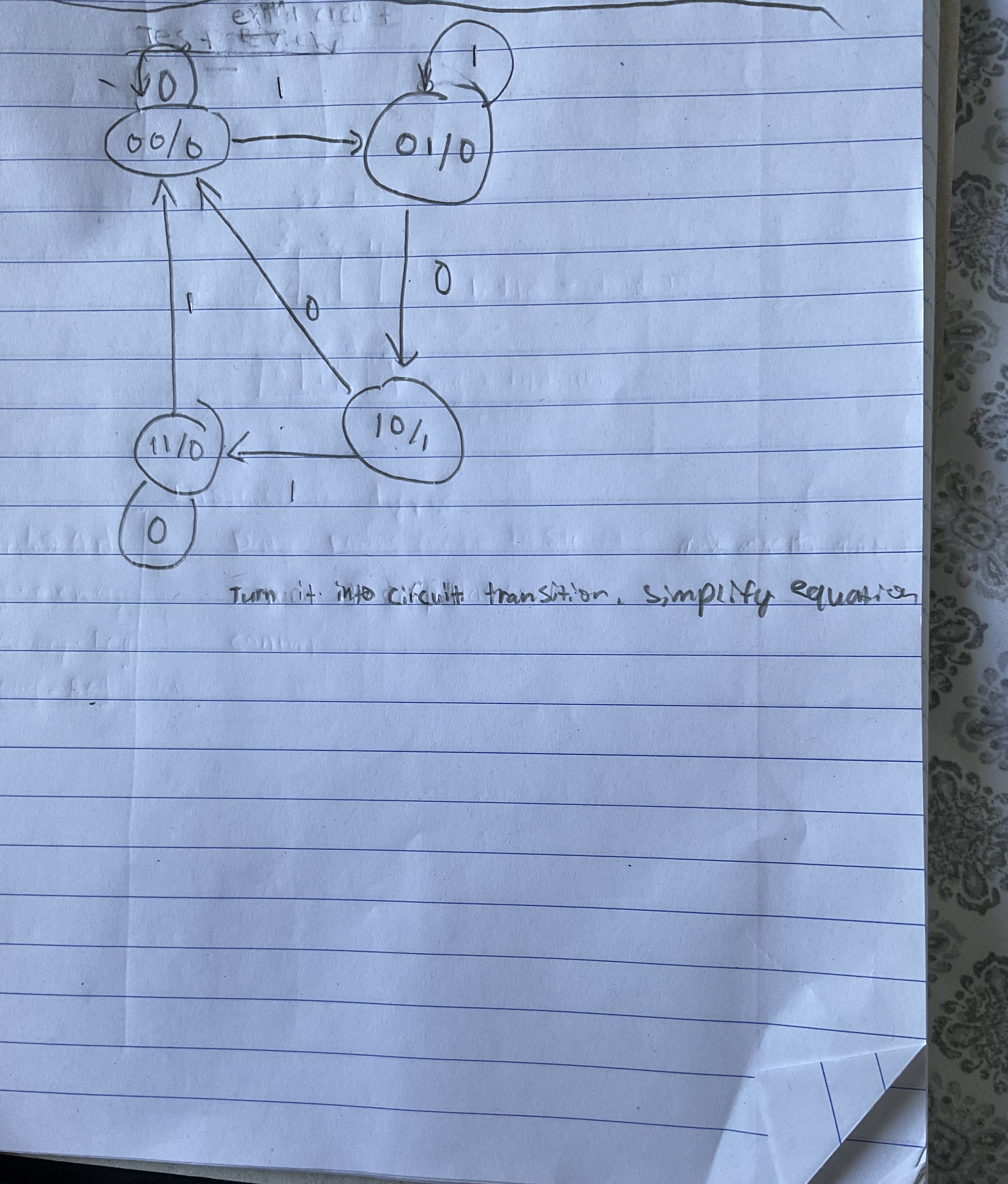 Turn it into circuit, transition table and