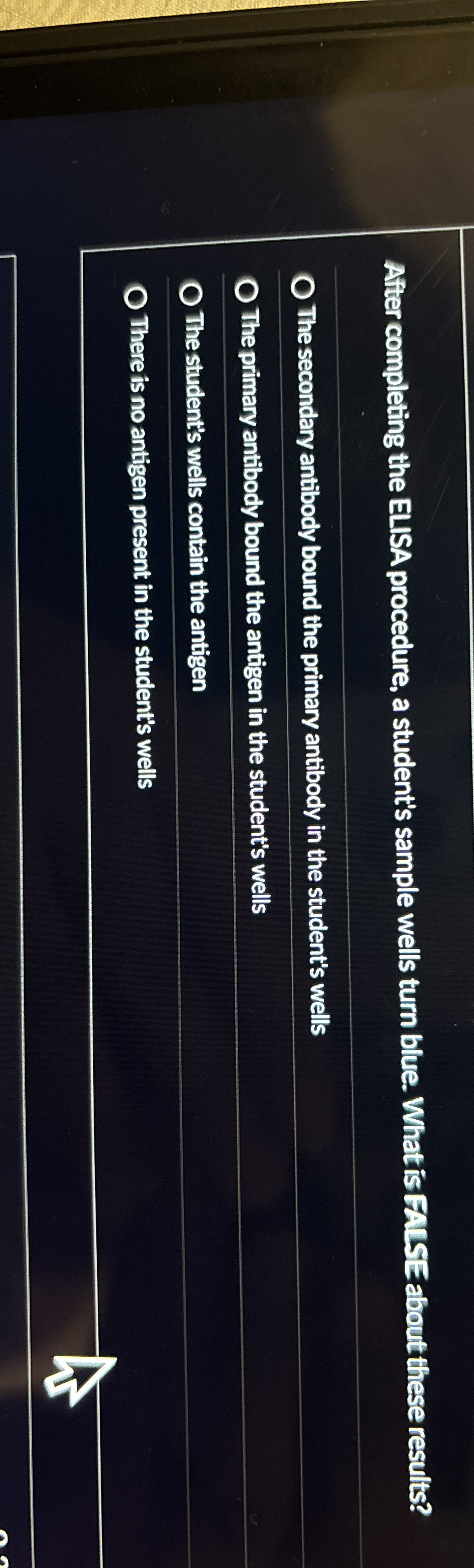 After completing the ELISA procedure, a student's