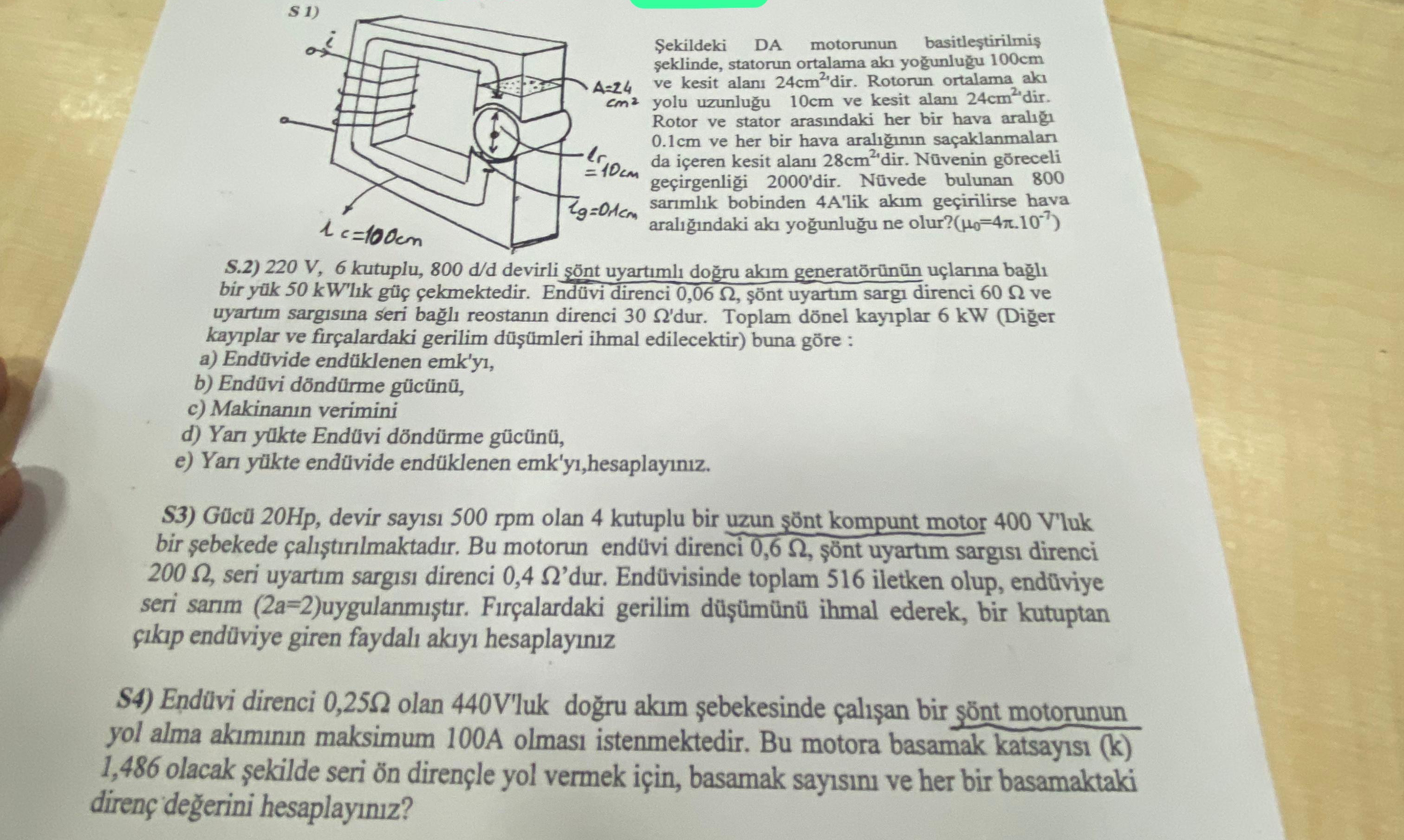 ekildeki DA motorunun basitle tirilmis seklinde,