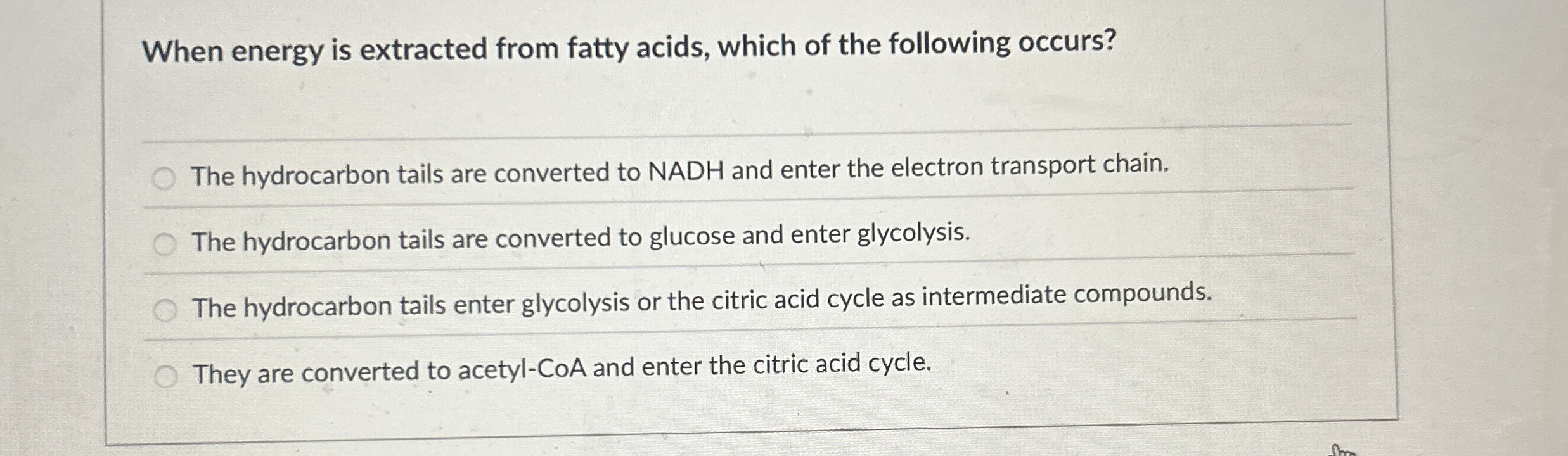 When energy is extracted from fatty acids, which
