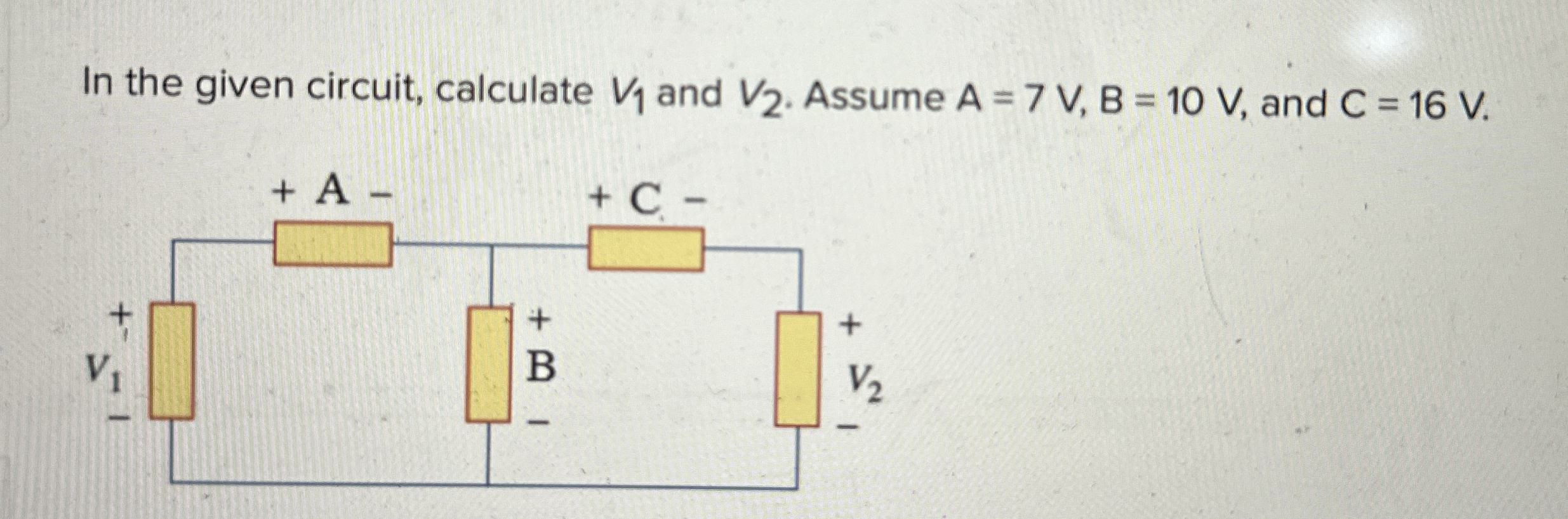 In the given circuit, calculate V 1 and V 2 .