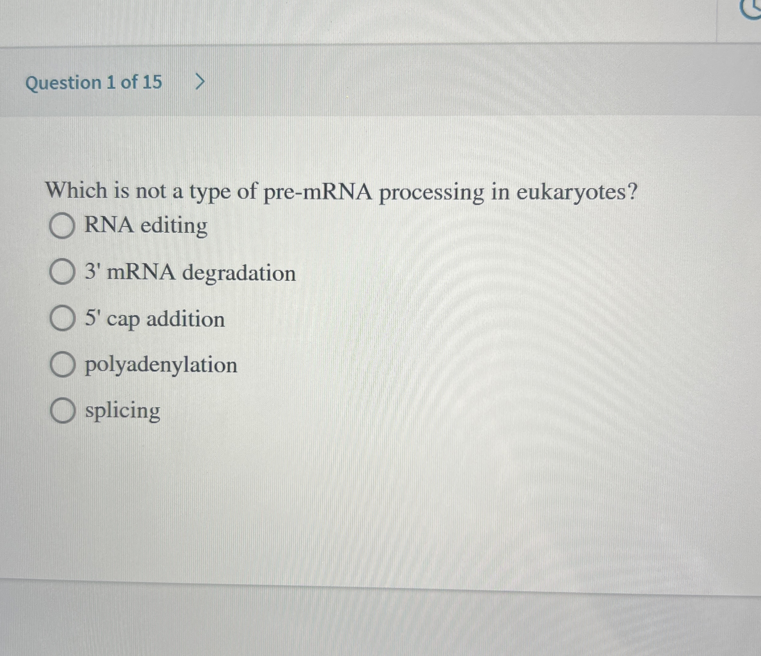 Question 1 of 1 5 Which is not a type of pre -