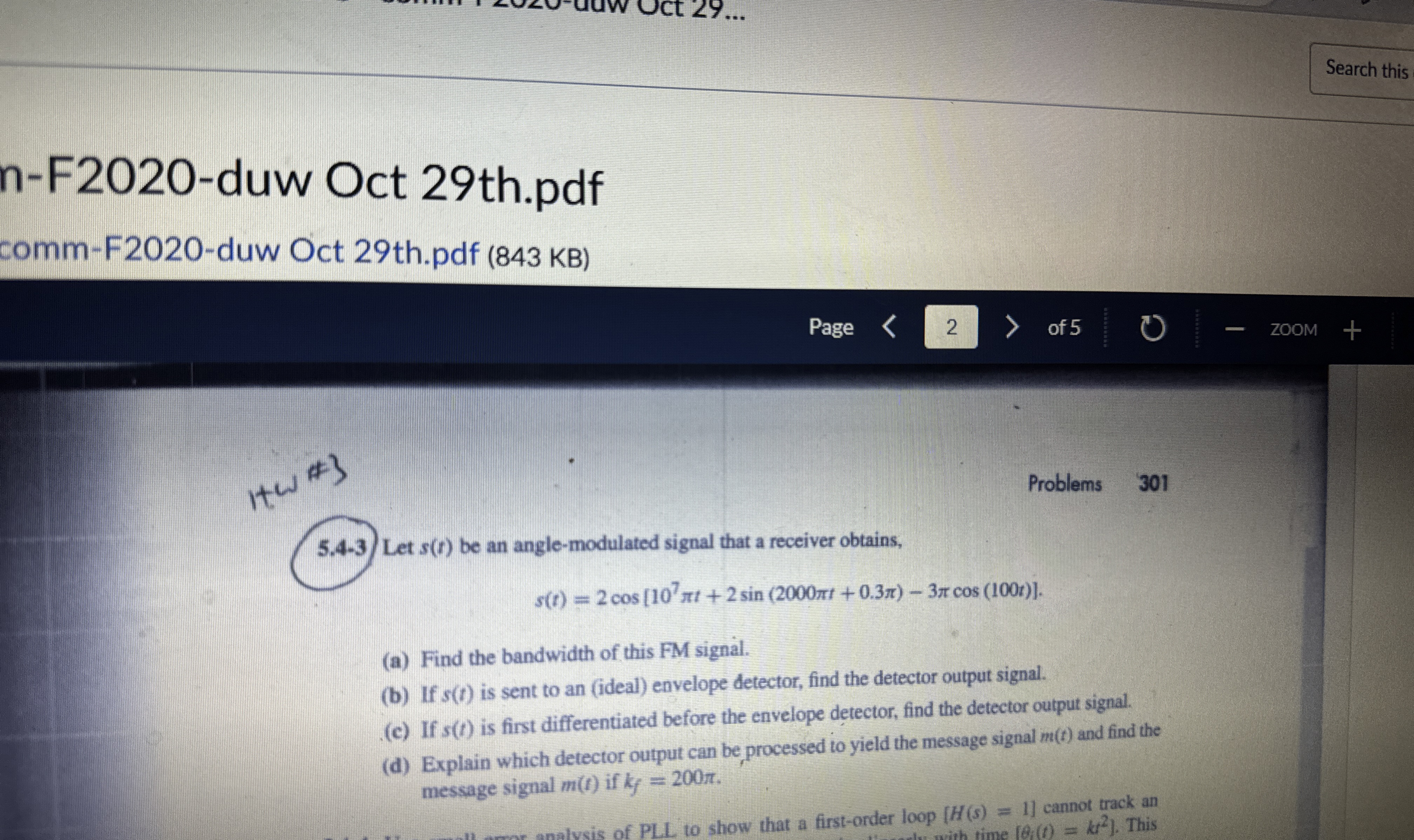 5 . 2 8 Civen m ( n ) = e - t 2 1 0 0 , f c = 1 0