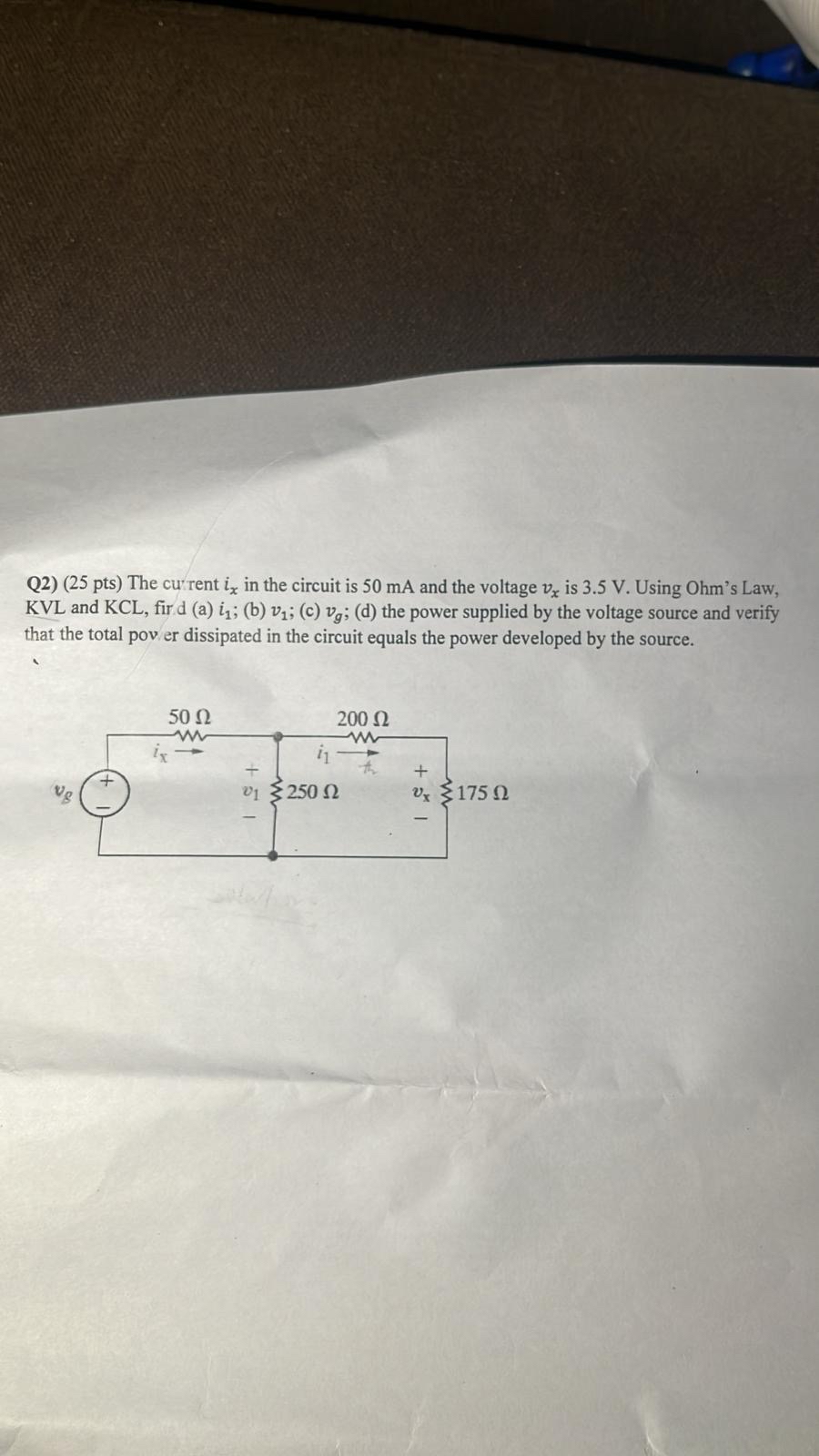 Q 2 ) ( 2 5 pts ) The current i x in the circuit