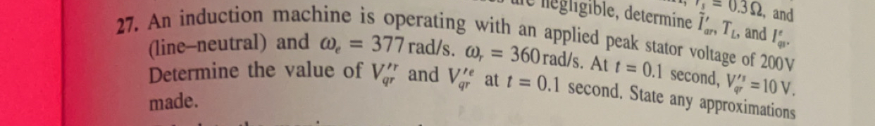 An induction machine is operating with an applied
