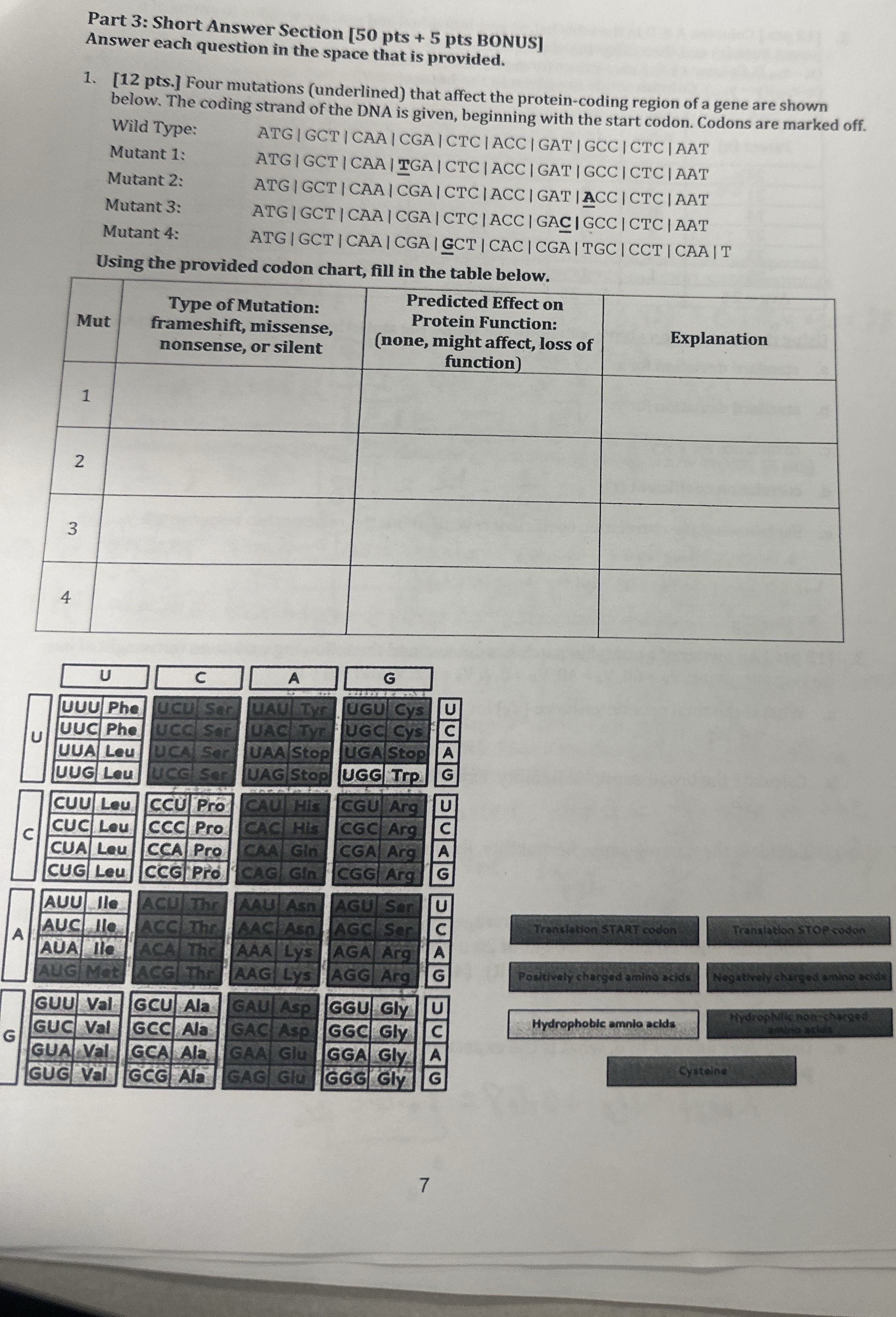 Part 3 : Short Answer Section [ 5 0 pts + 5 pts