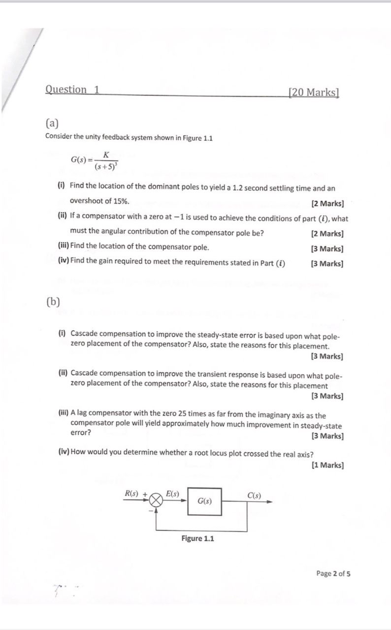 Question 1 [ 2 0 Marks ] ( a ) Consider the unity