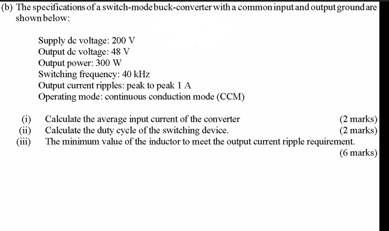 ( b ) The specifications of a switch - mode buck