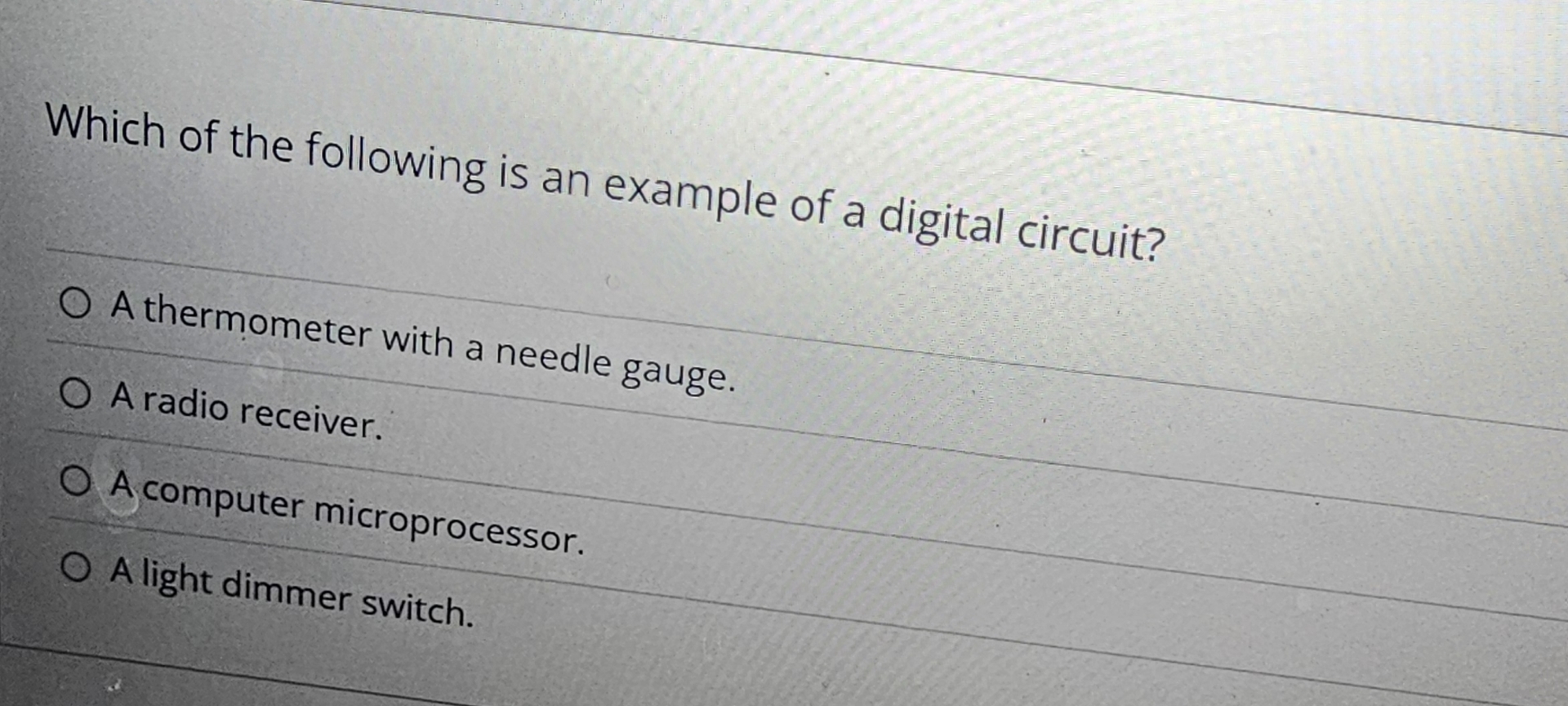 Which of the following is an example of a digital