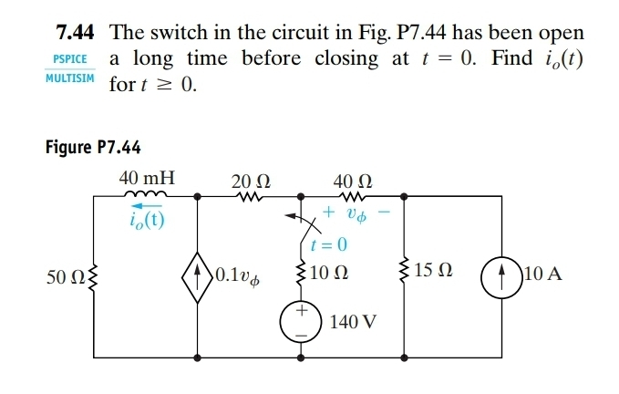 7 . 4 4 The switch in the circuit in Fig. P 7 . 4