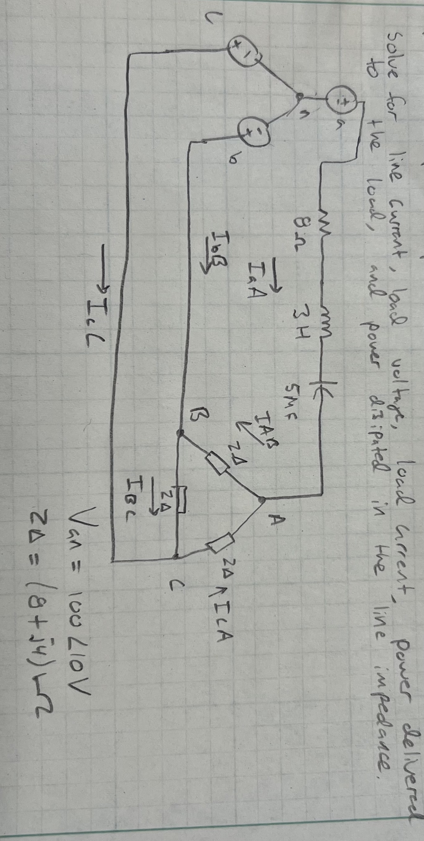 Solve for line current, load voltage, load