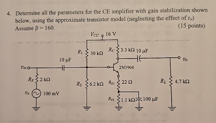Determine all the parameters for the CE amplifier