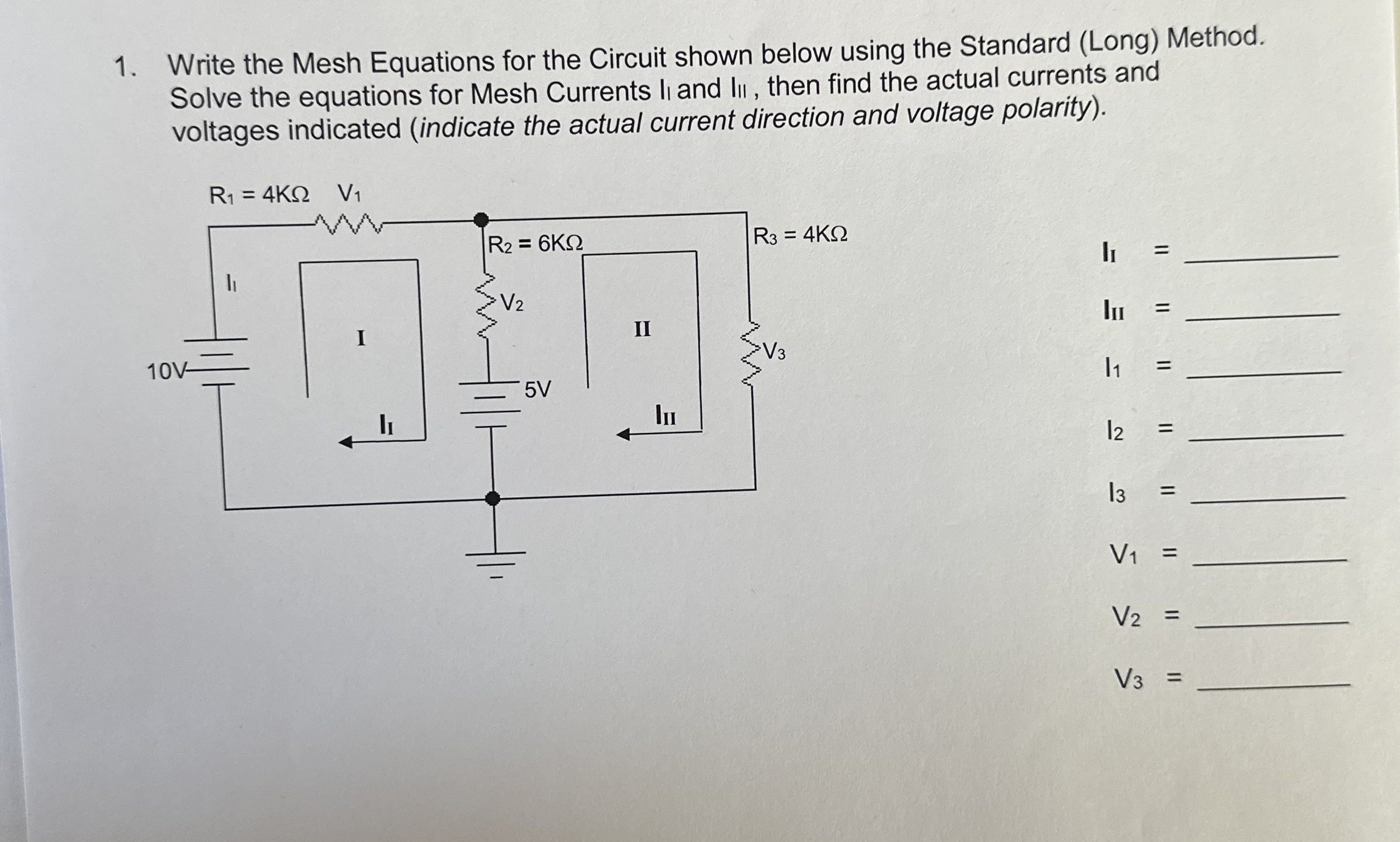 Write the Mesh Equations for the Circuit shown
