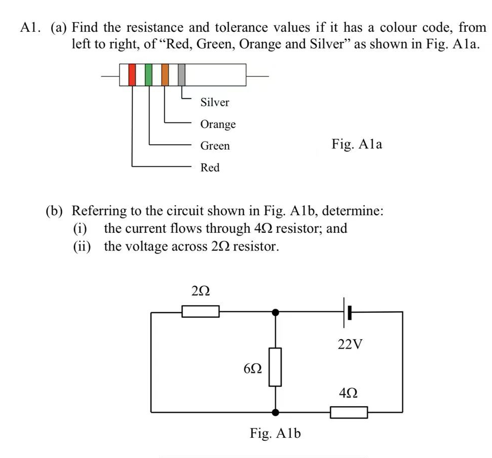 A 1 . ( a ) Find the resistance and tolerance