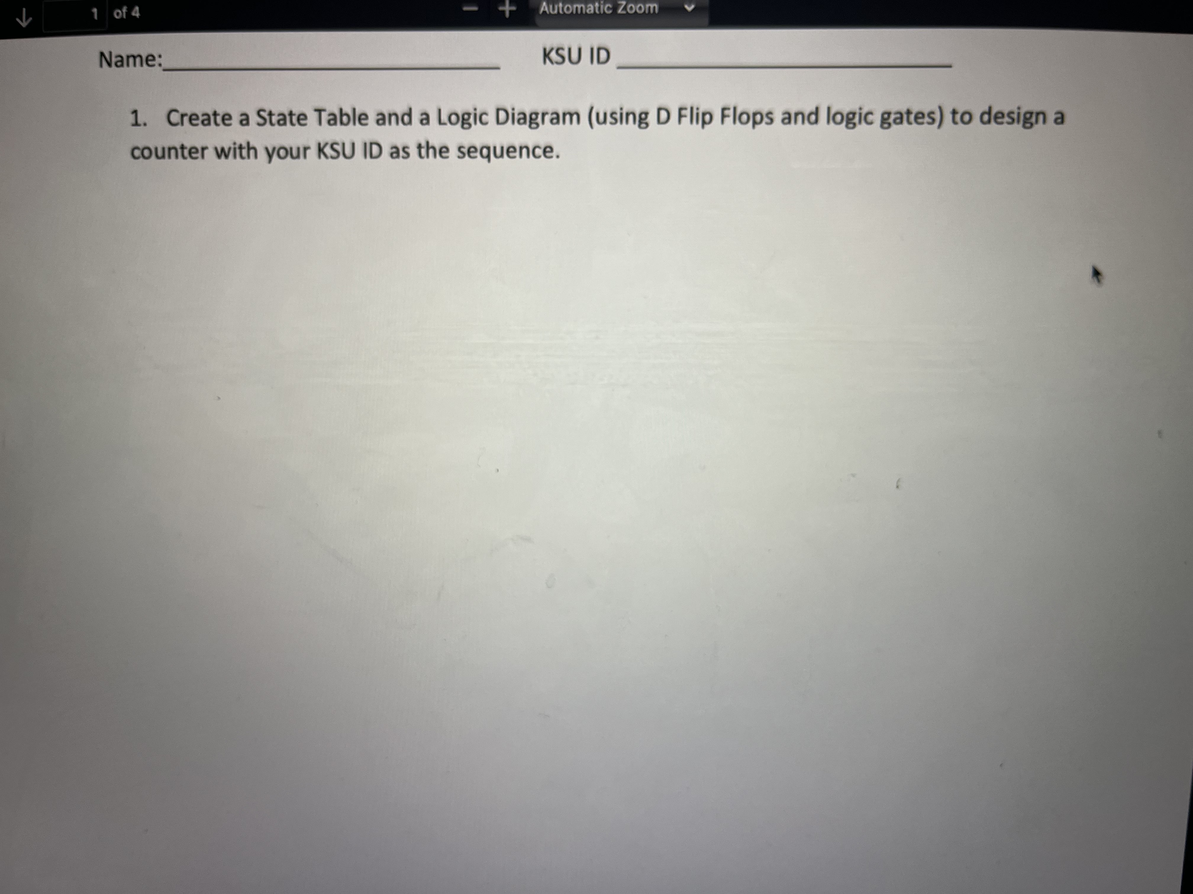 Nam KSU ID q , Create a State Table and a Logic