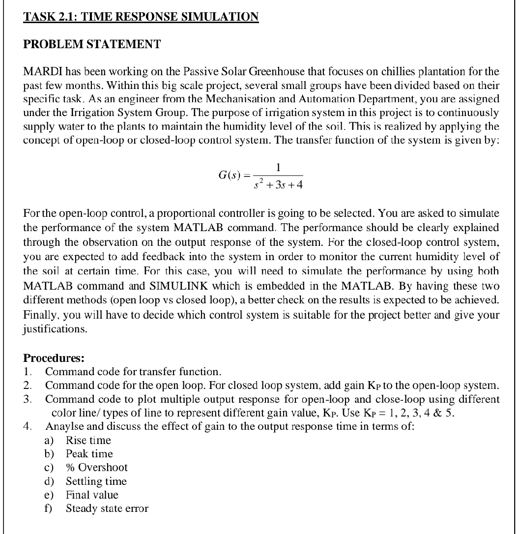TASK 2 . 1 : TIME RESPONSE SIMULATION PROBLEM