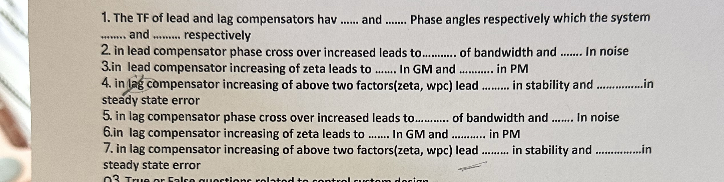 The TF of lead and lag compensators hav q , and q