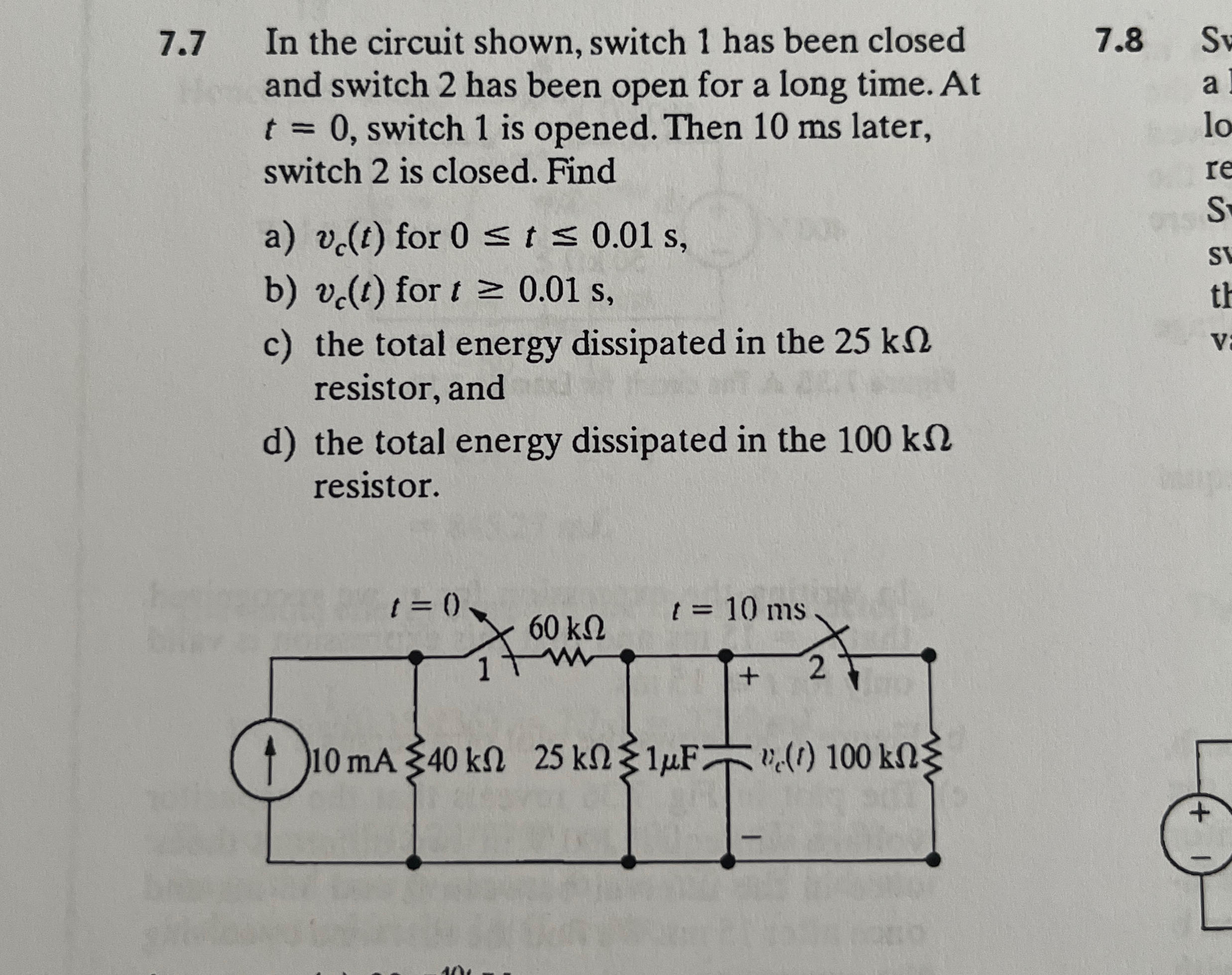 7 . 7 In the circuit shown, switch 1 has been