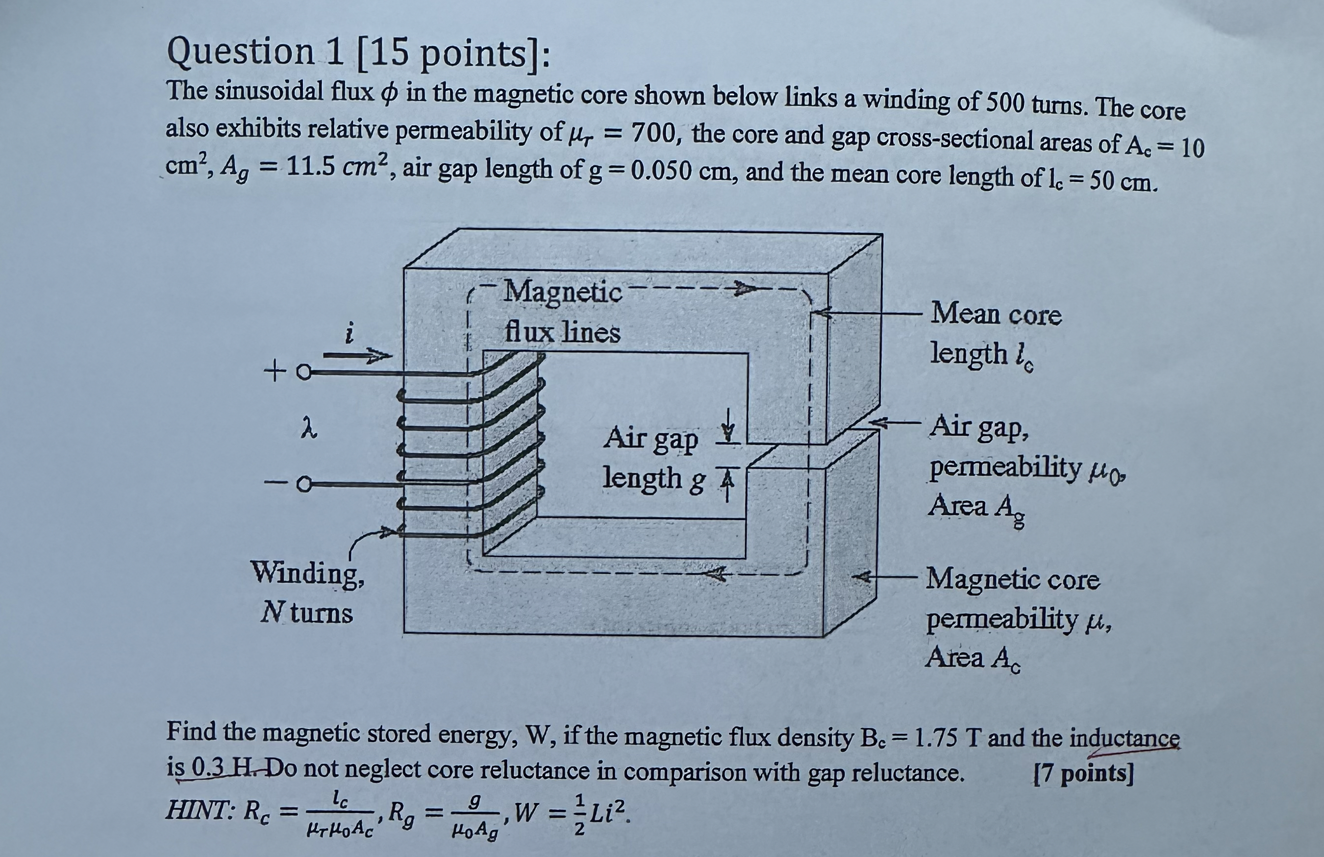 Question 1 [ 1 5 points ] : The sinusoidal flux