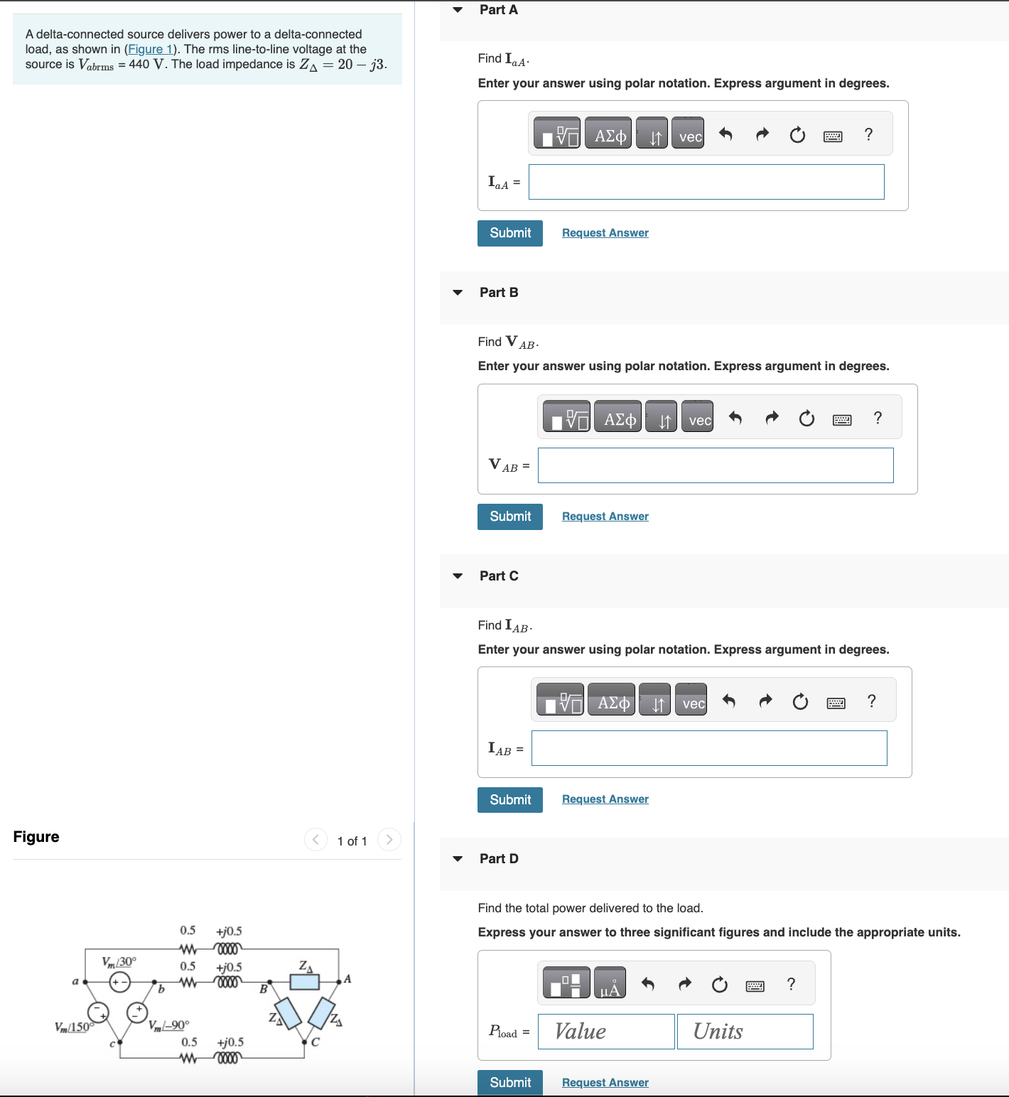 A delta - connected source delivers power to a
