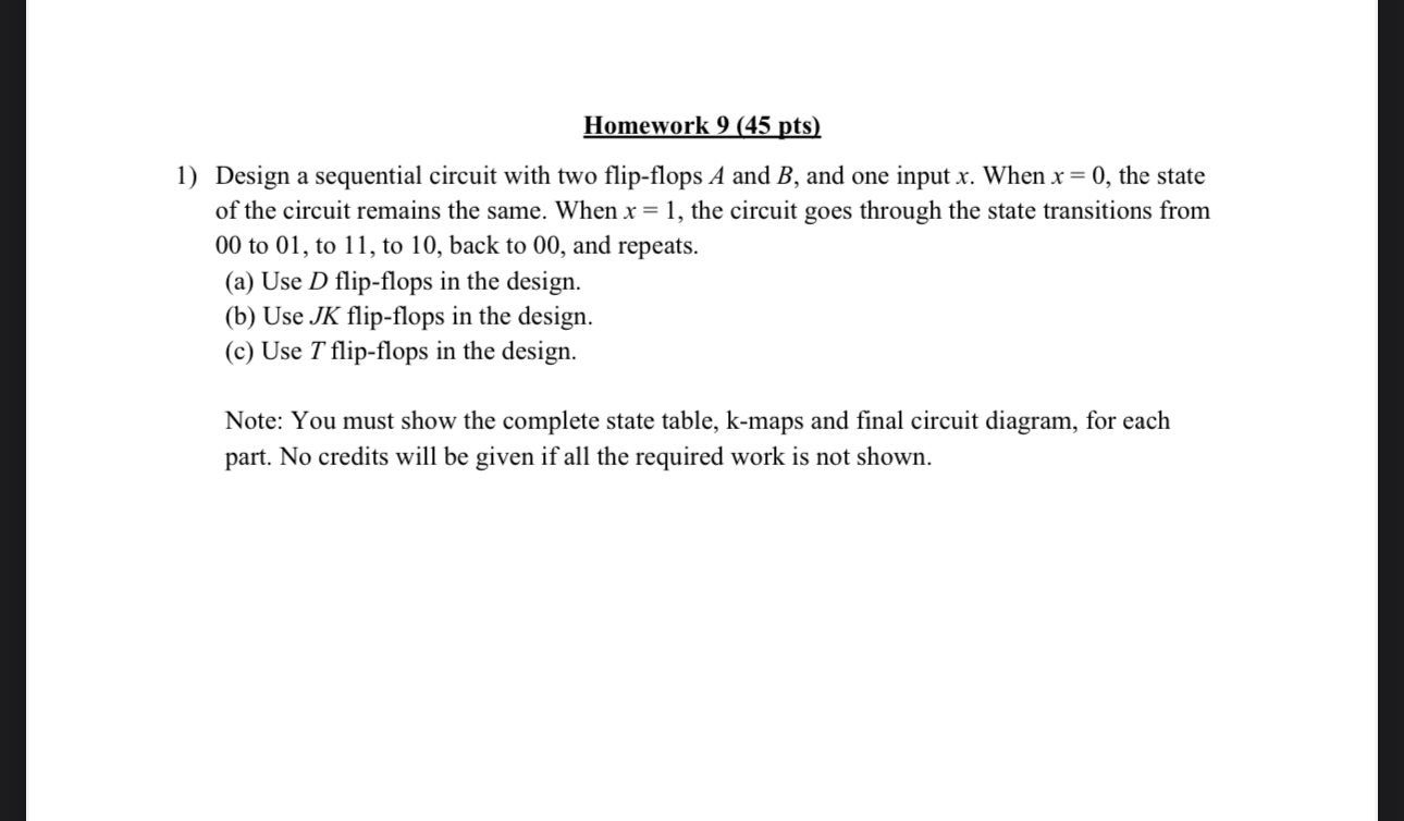 Homework 9 ( 4 5 pts ) Design a sequential