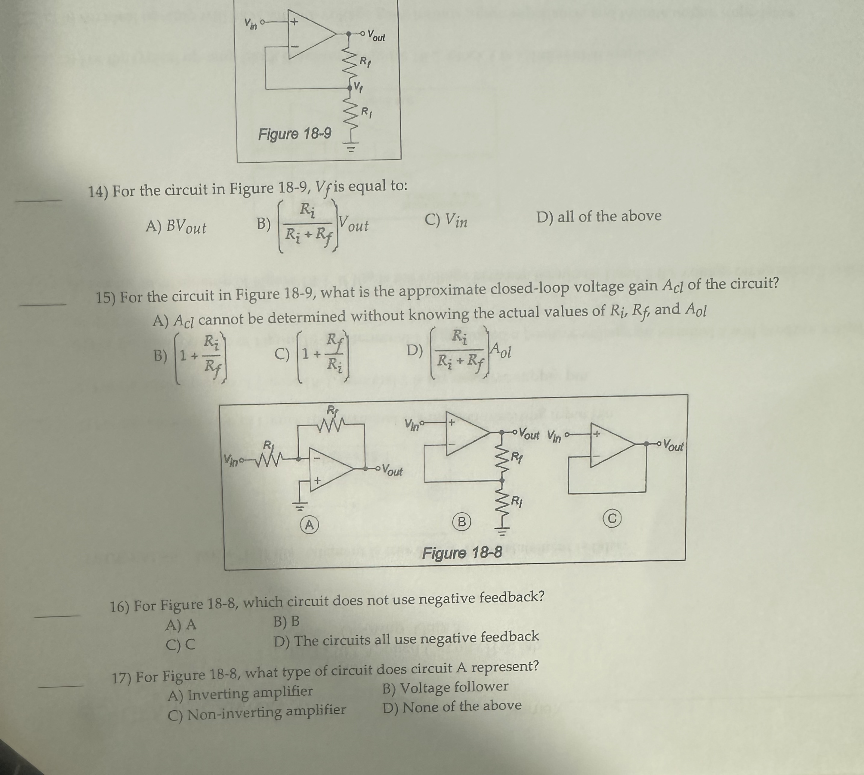 For the circuit in Figure 1 8 - 9 , V f is equal