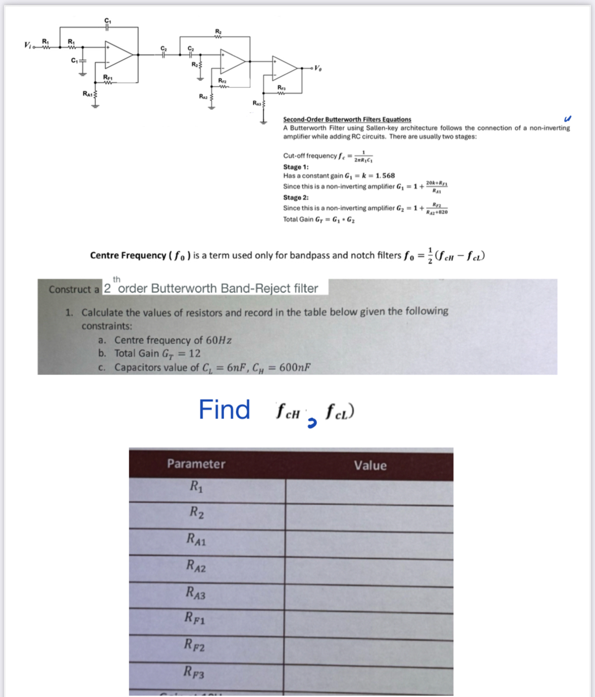 rworth Filters Equations ir using Sallen - key