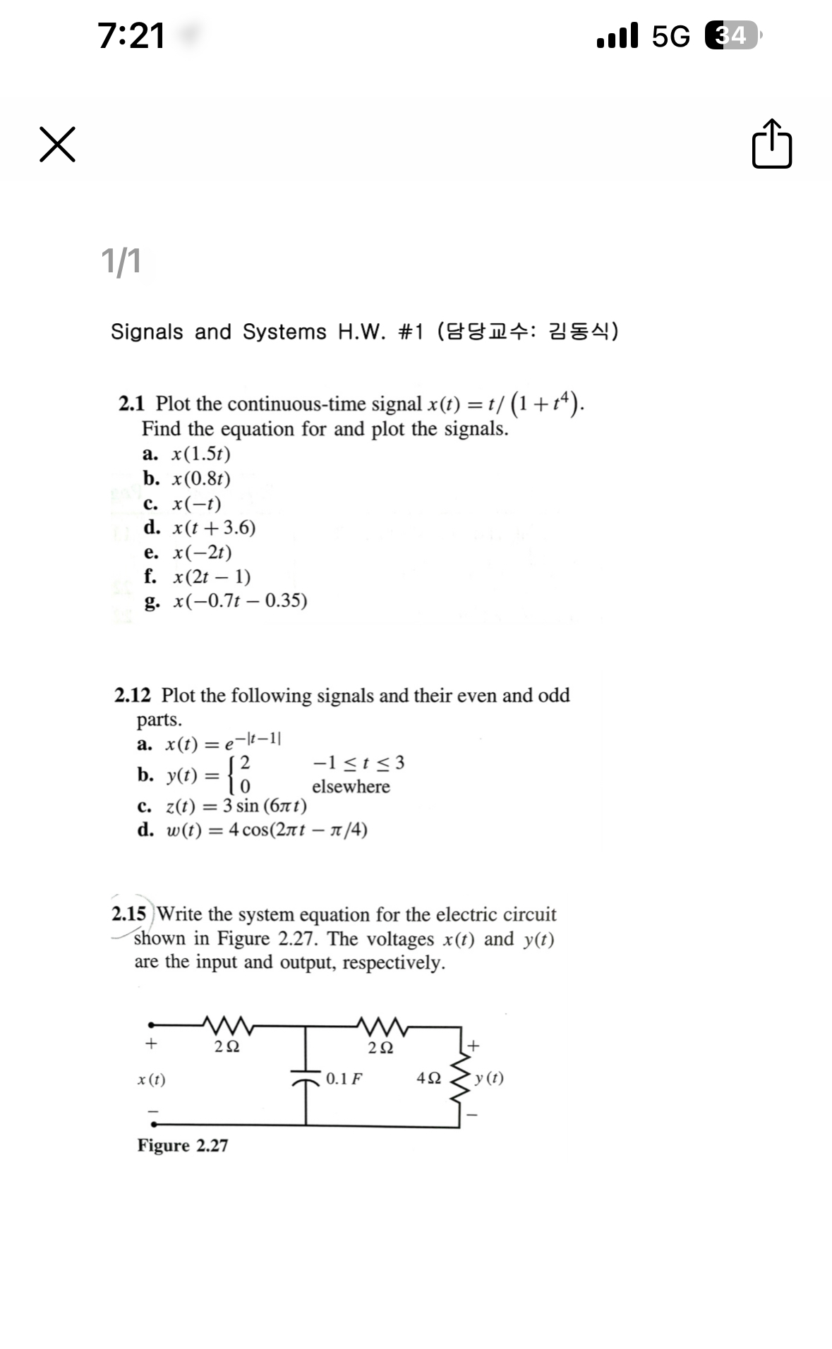 Signals and Systems 2 . 1 Plot the continuous -