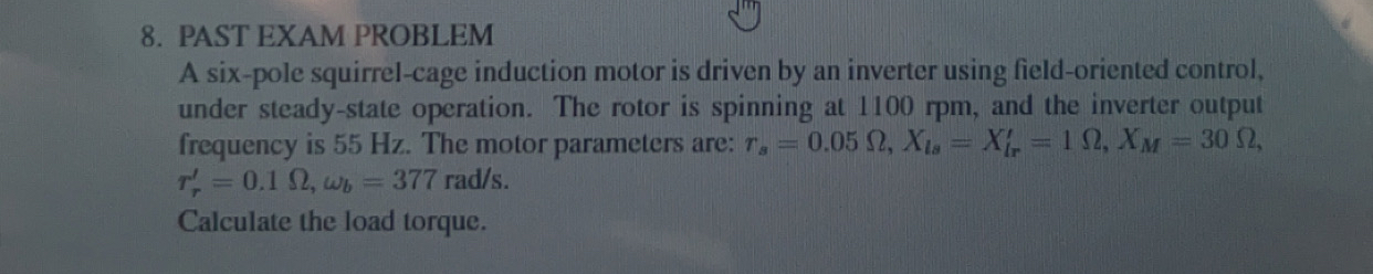 PAST EXAM PROBLEM A six - pole squirrel - cage