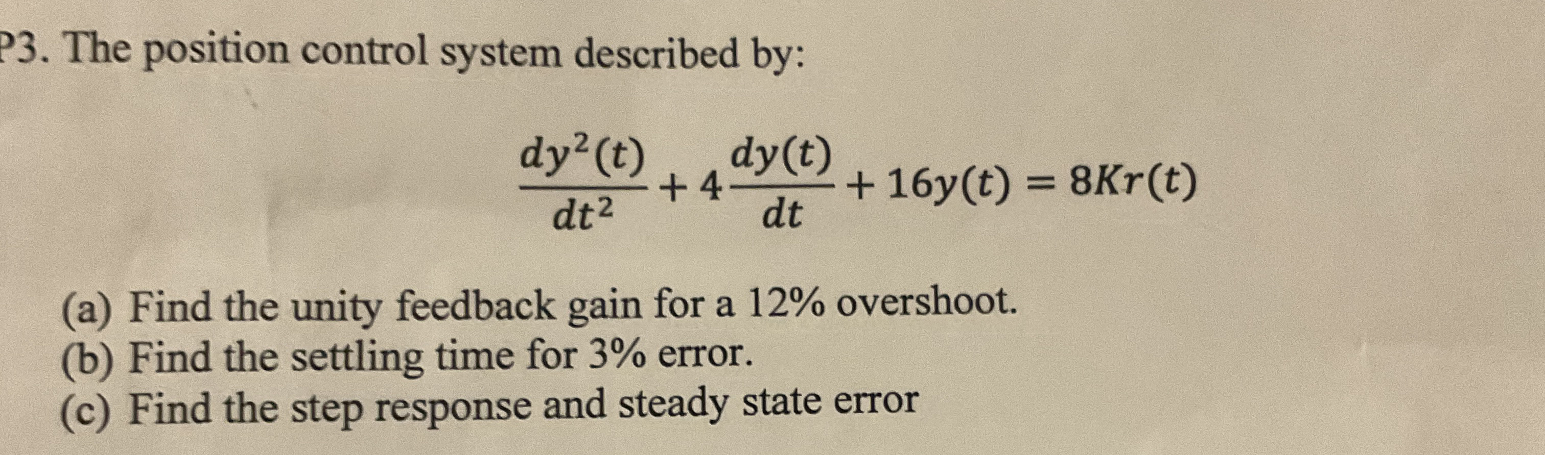 The position control system described by: d y 2 (