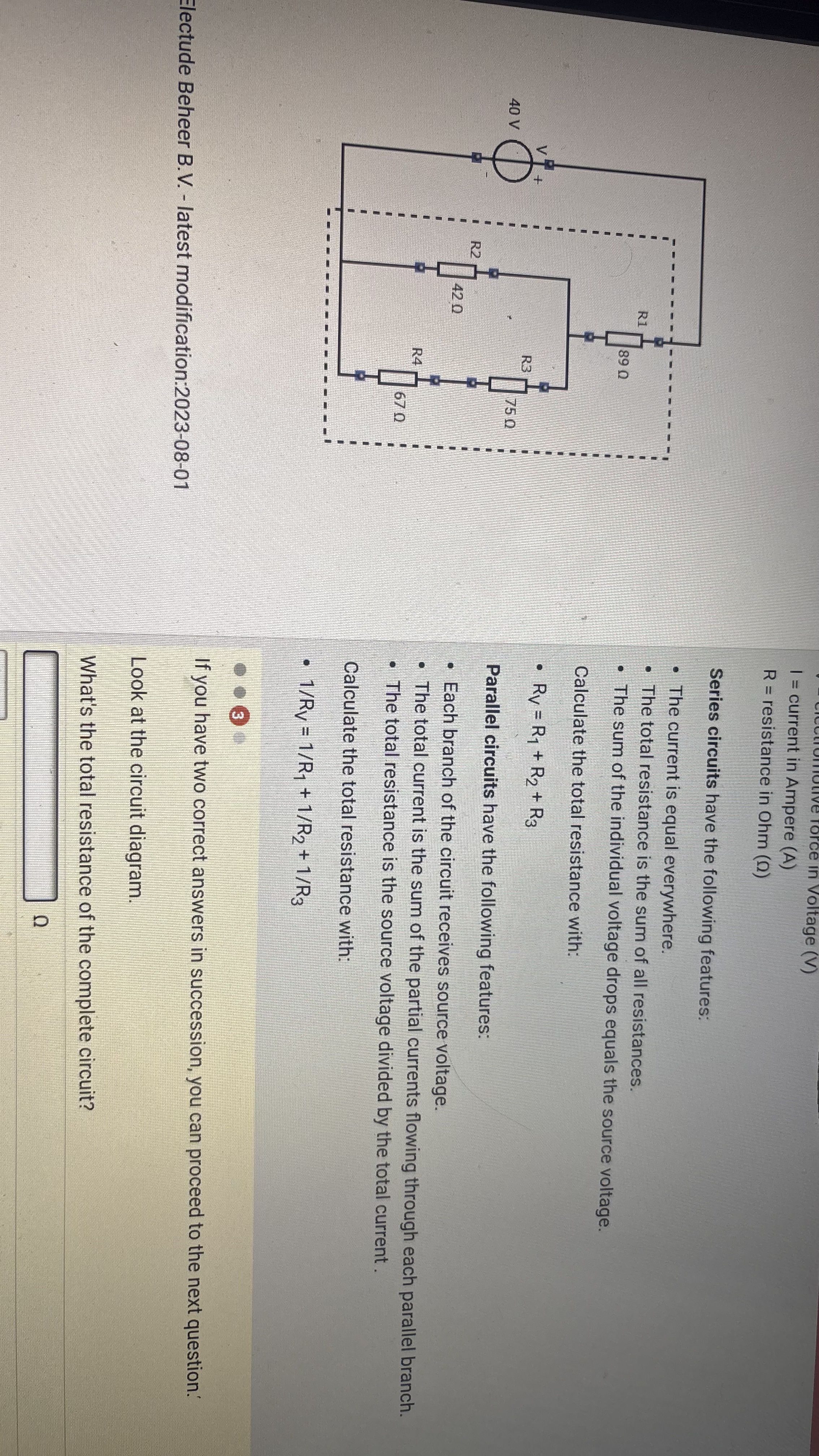 I = current in Ampere ( A ) R = resistance in Ohm