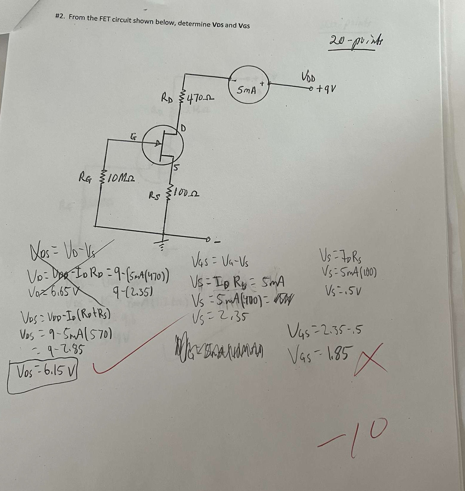 # 2 . From the FET circuit shown below, determine