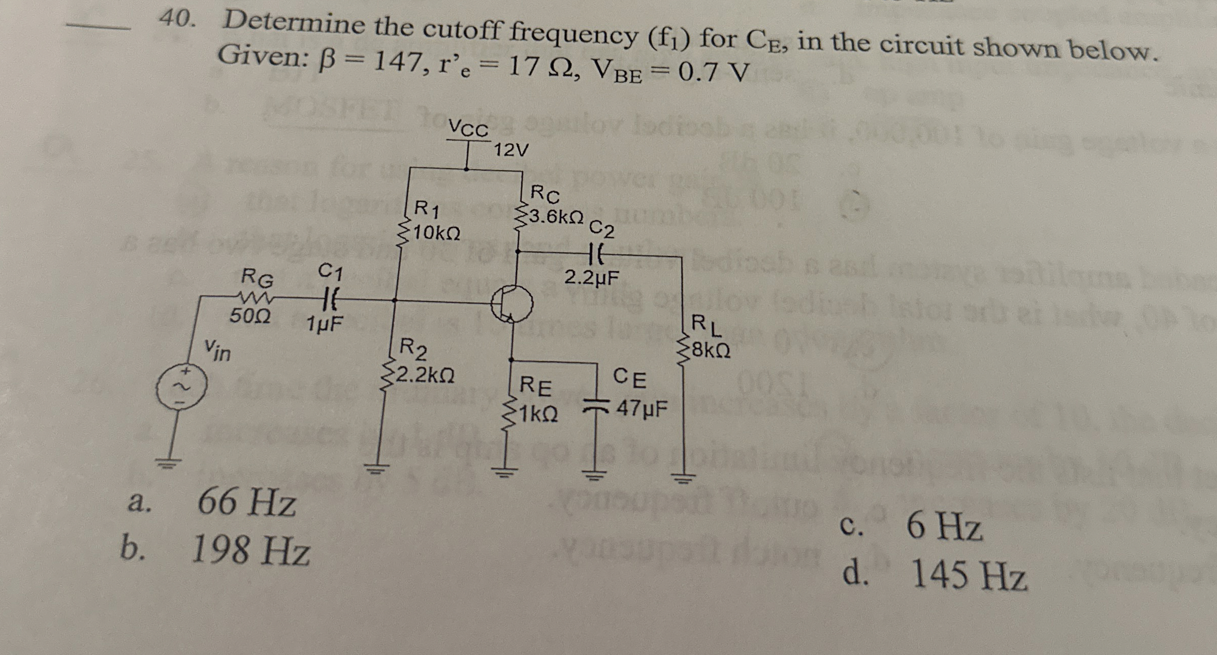 q , 4 0 . Determine the cutoff frequency ( f 1 )