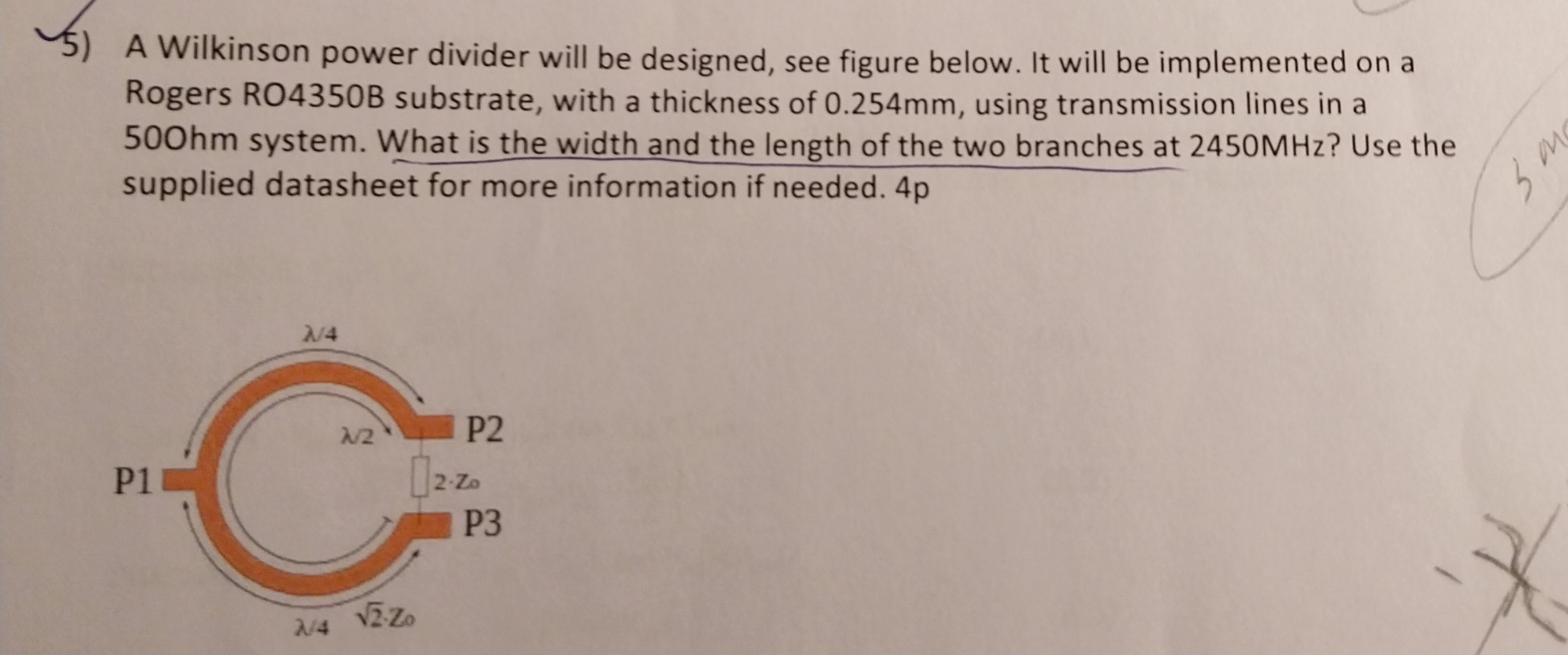 A Wilkinson power divider will be designed, see
