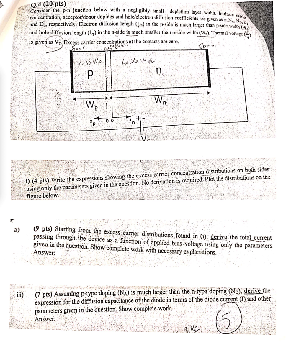 0 . 4 ( 2 0 p t s ) Consider the p - n junction