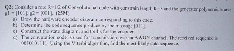 Q 2 : Consider a rate R = 1 2 of Convolutional