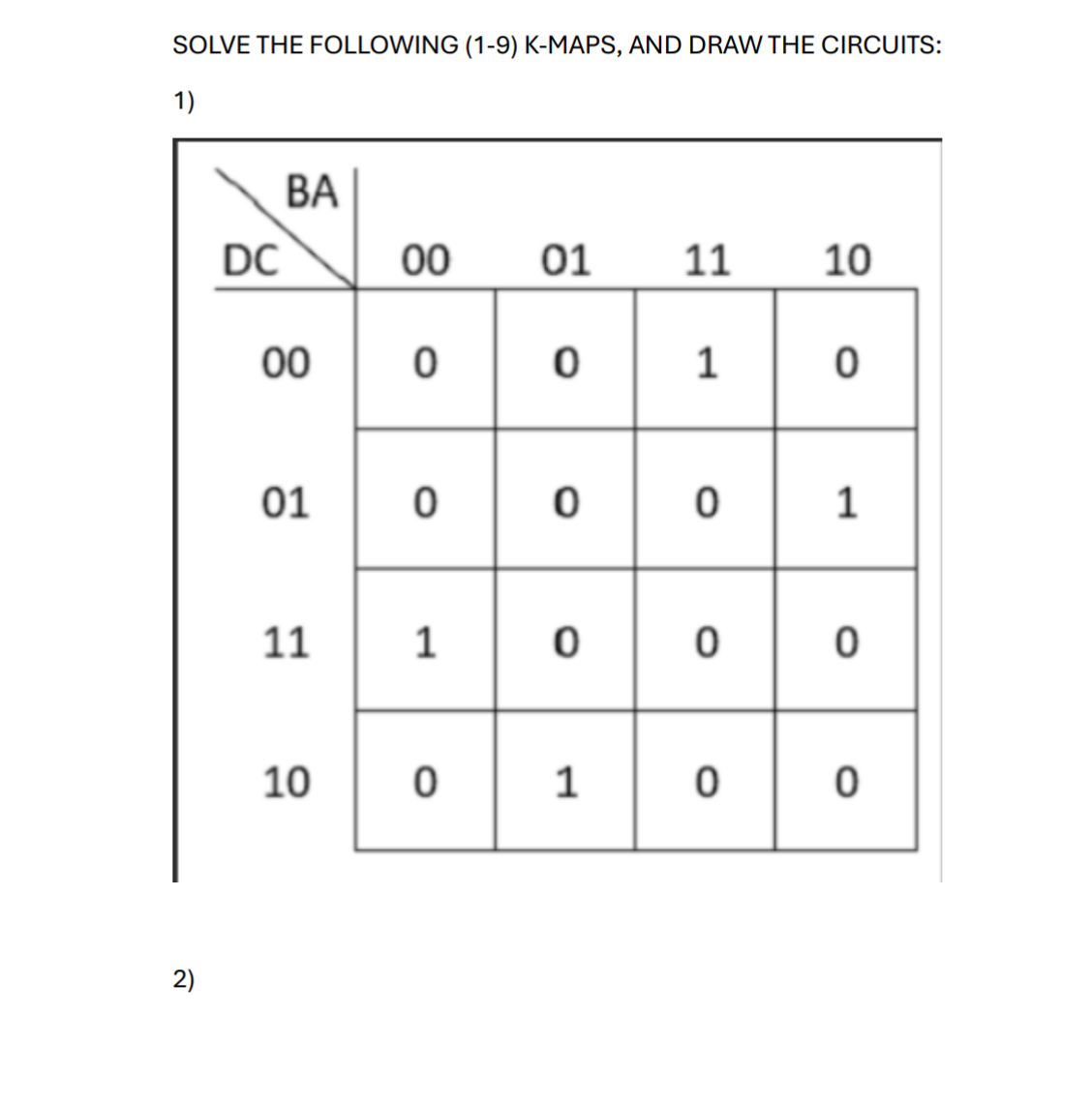 SOLVE THE FOLLOWING ( 1 - 9 ) K - MAPS, AND DRAW
