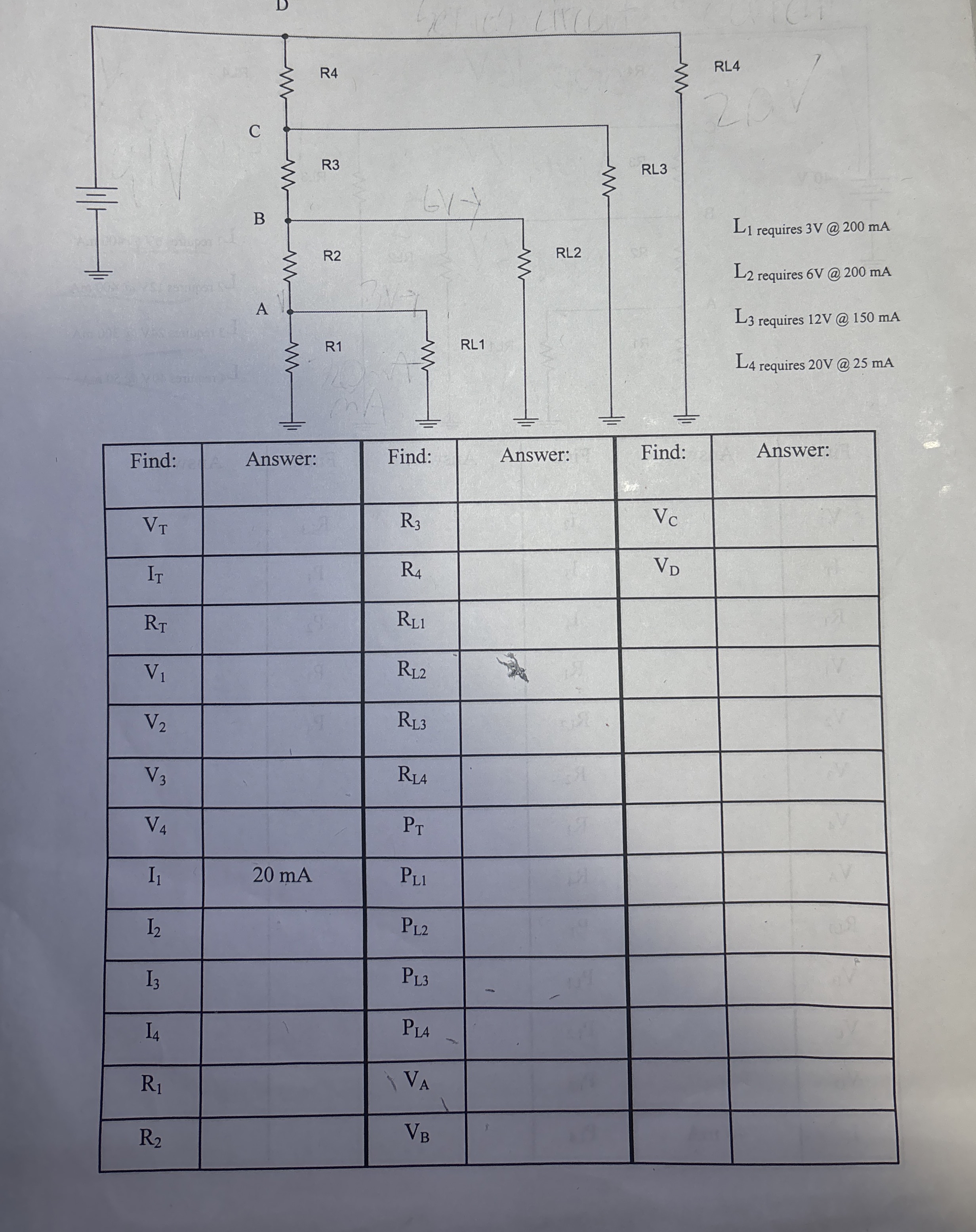 L 1 requires 3 V @ 2 0 0 mA L 2 requires 6 V @ 2
