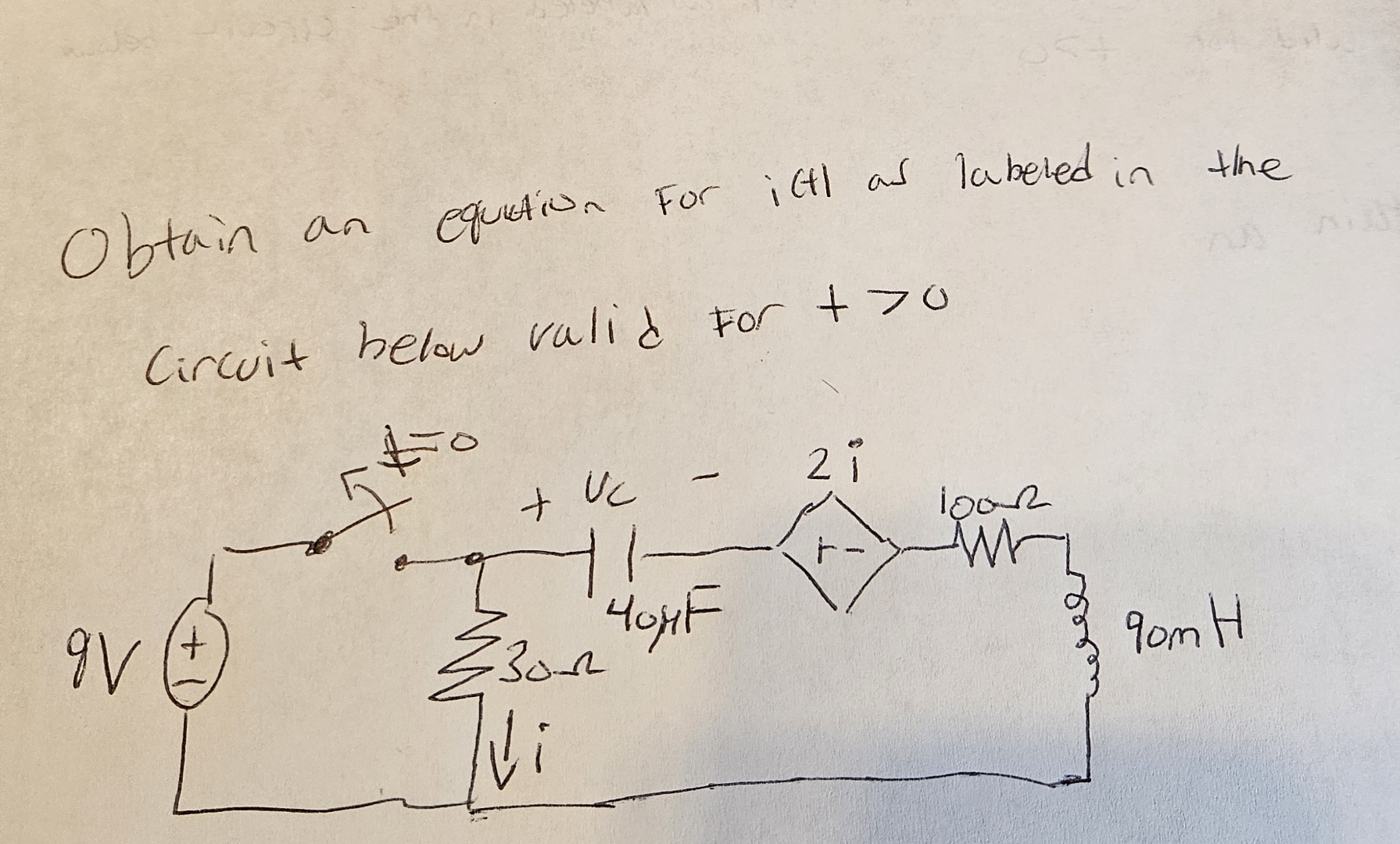 Obtain an equation for i ( t ) as labeled in the