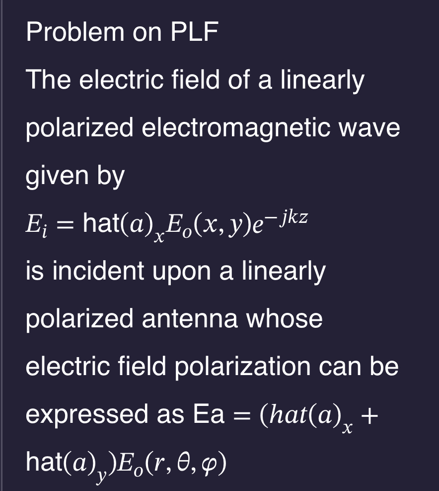 Problem on PLF The electric field of a linearly