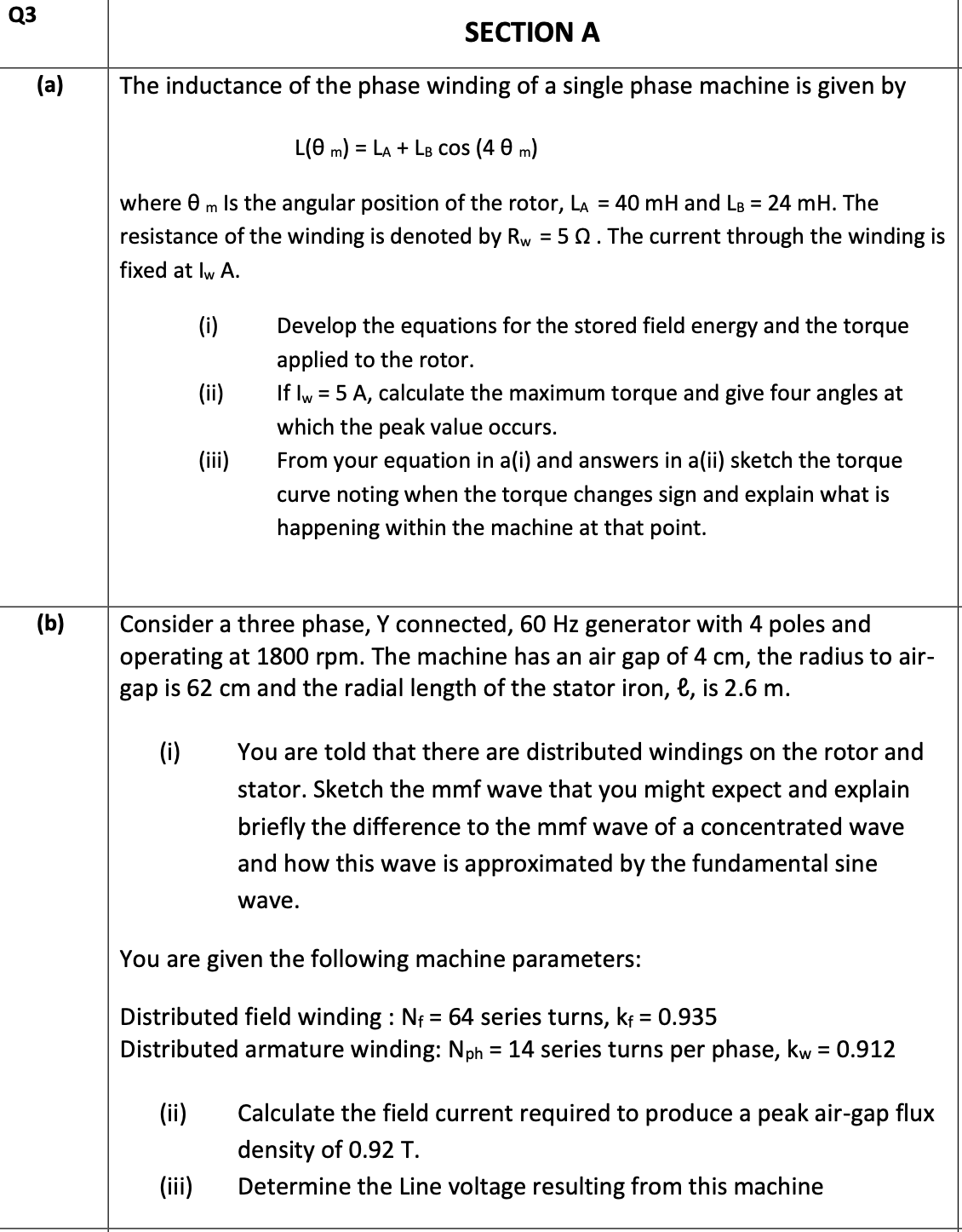 ( a ) The inductance of the phase winding of a