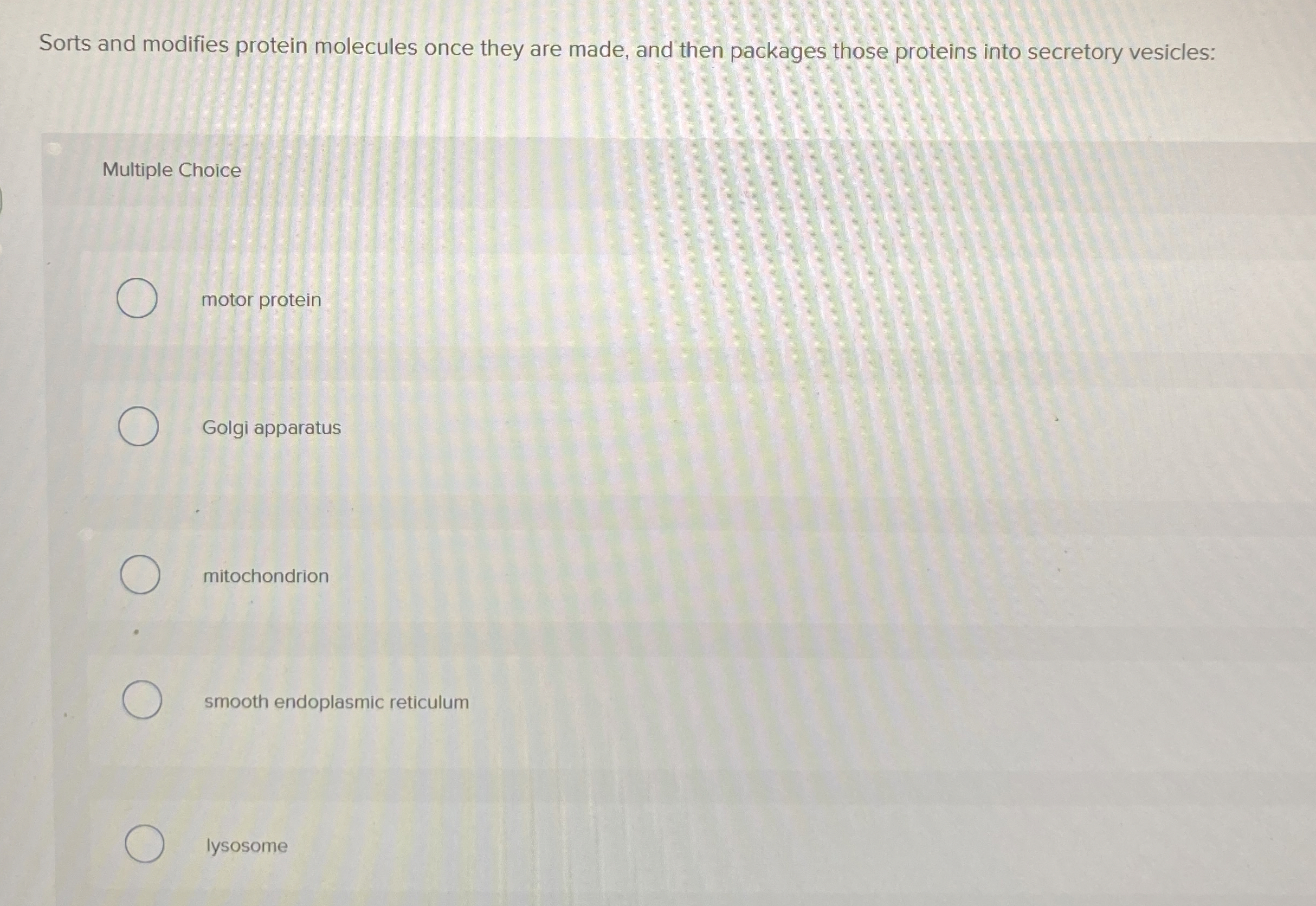 Sorts and modifies protein molecules once they