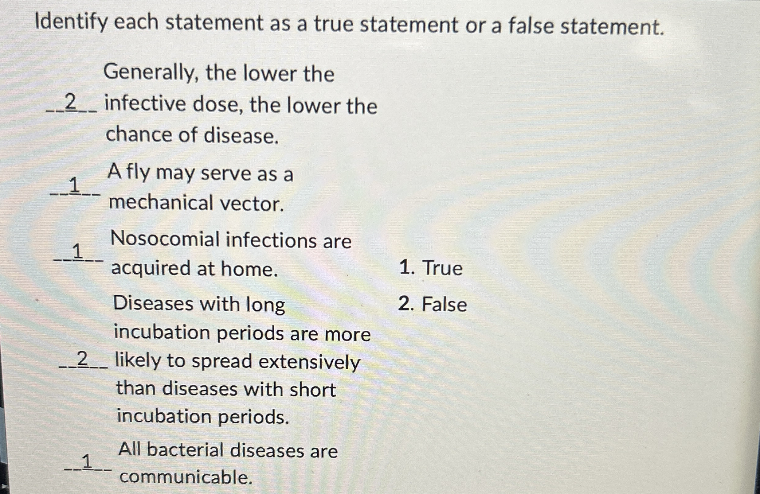 Identify each statement as a true statement or a