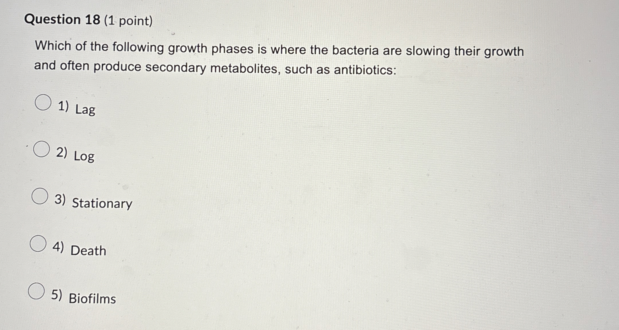 Question 1 8 ( 1 point ) Which of the following