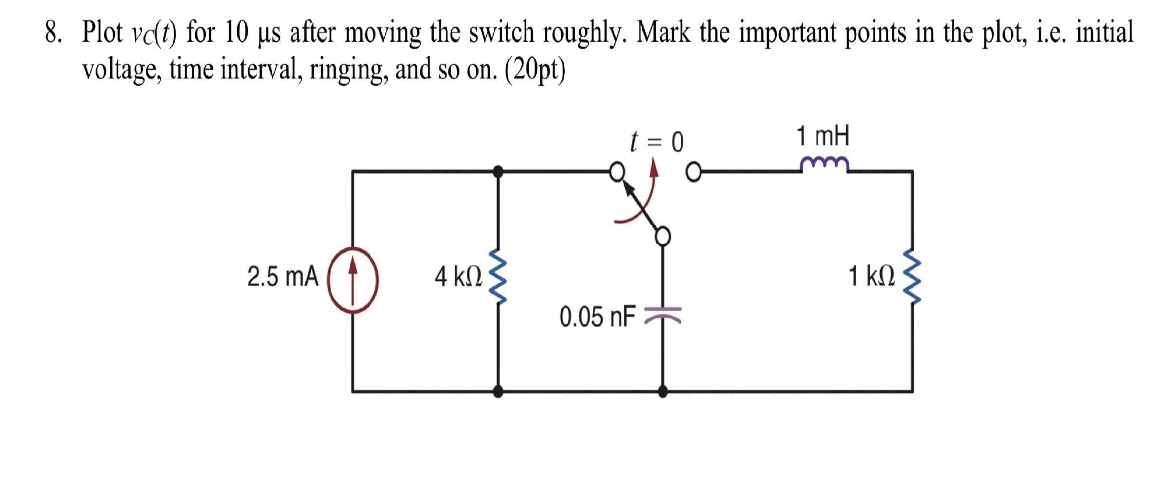 Plot v c ( t ) for 1 0 s after moving the switch