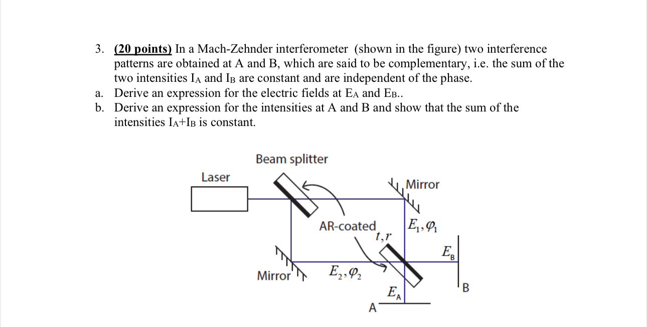 ( 2 0 points ) In a Mach - Zehnder interferometer
