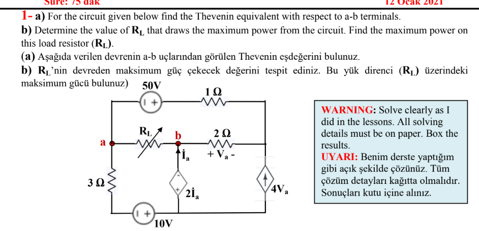 1 - a ) For the circuit given below find the